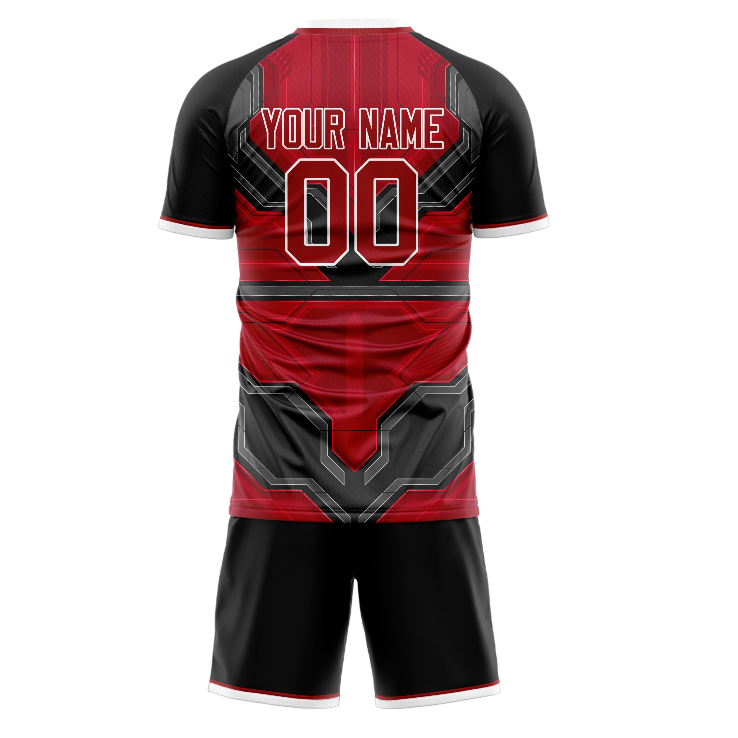 Custom Red Black GeometricalPattern Soccer Jersey