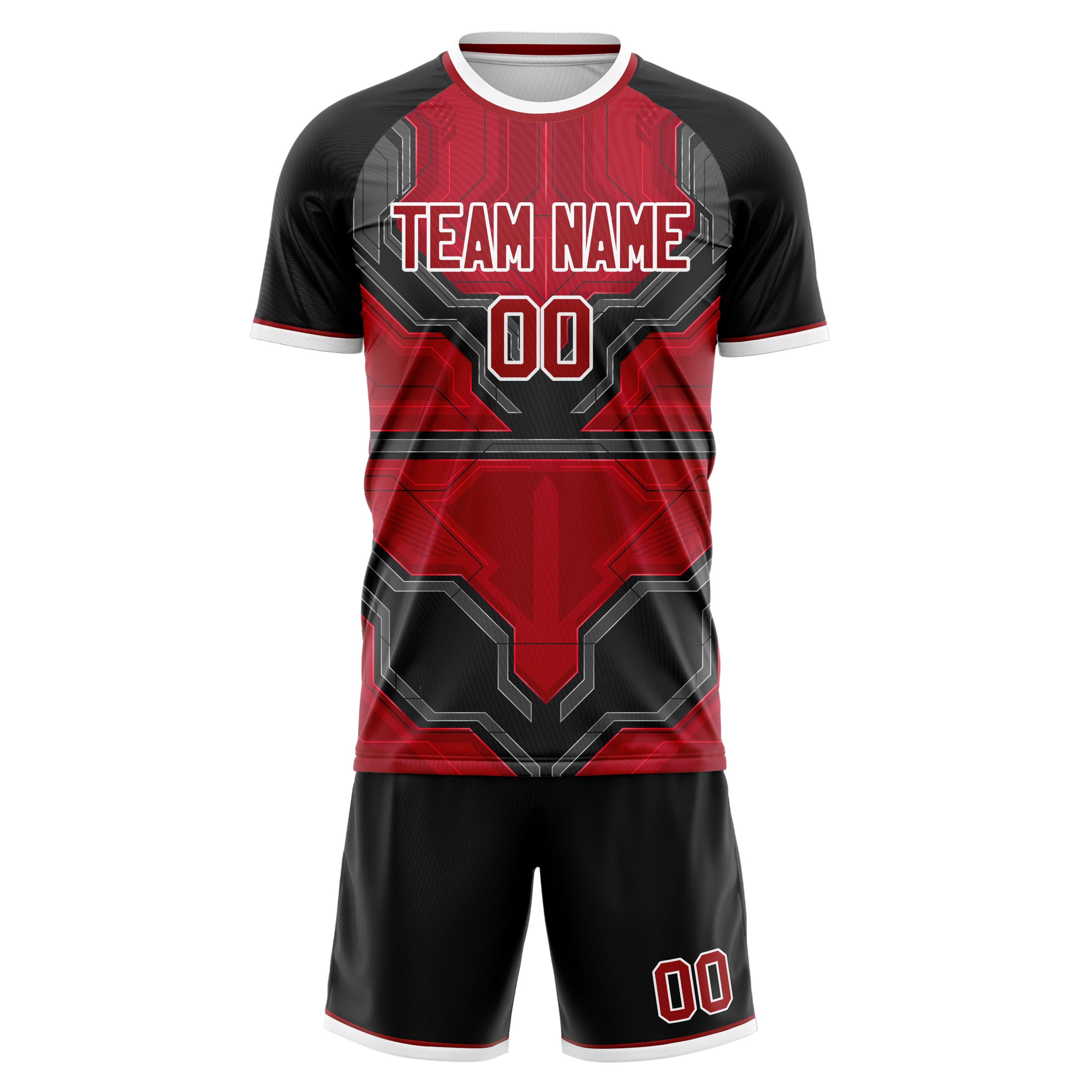 Custom Red Black GeometricalPattern Soccer Jersey