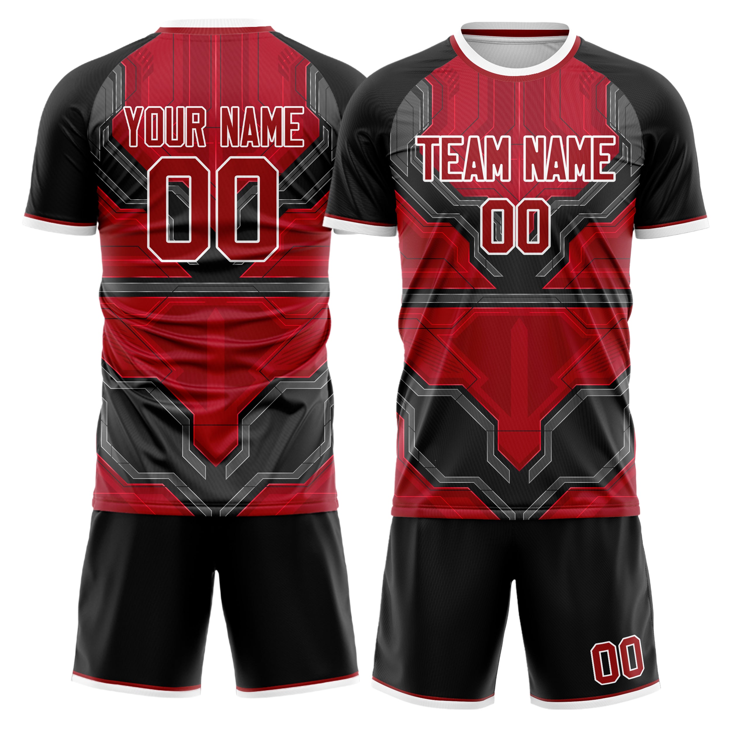 Custom Red Black GeometricalPattern Soccer Jersey