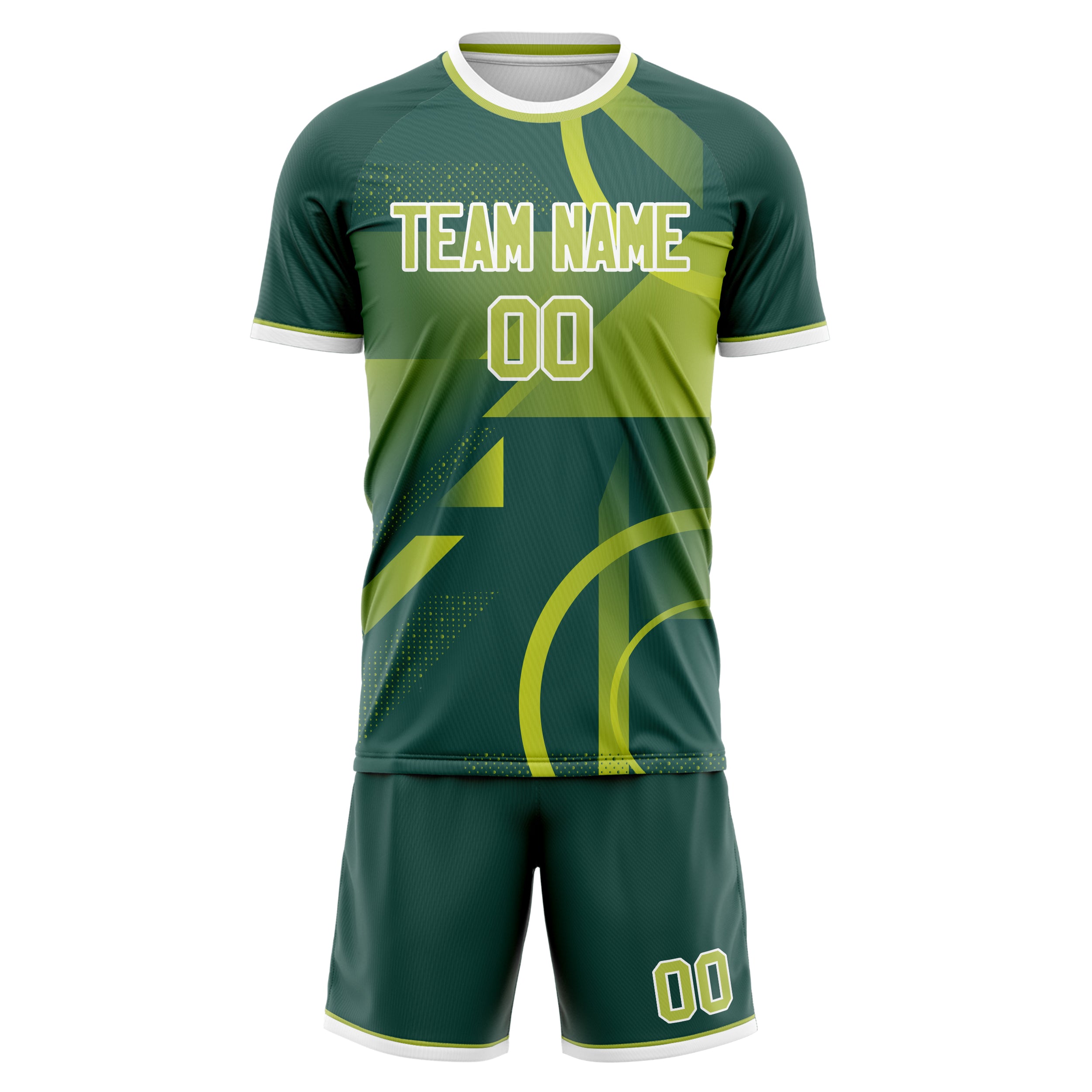 Custom Green White GeometricalPattern Soccer Jersey