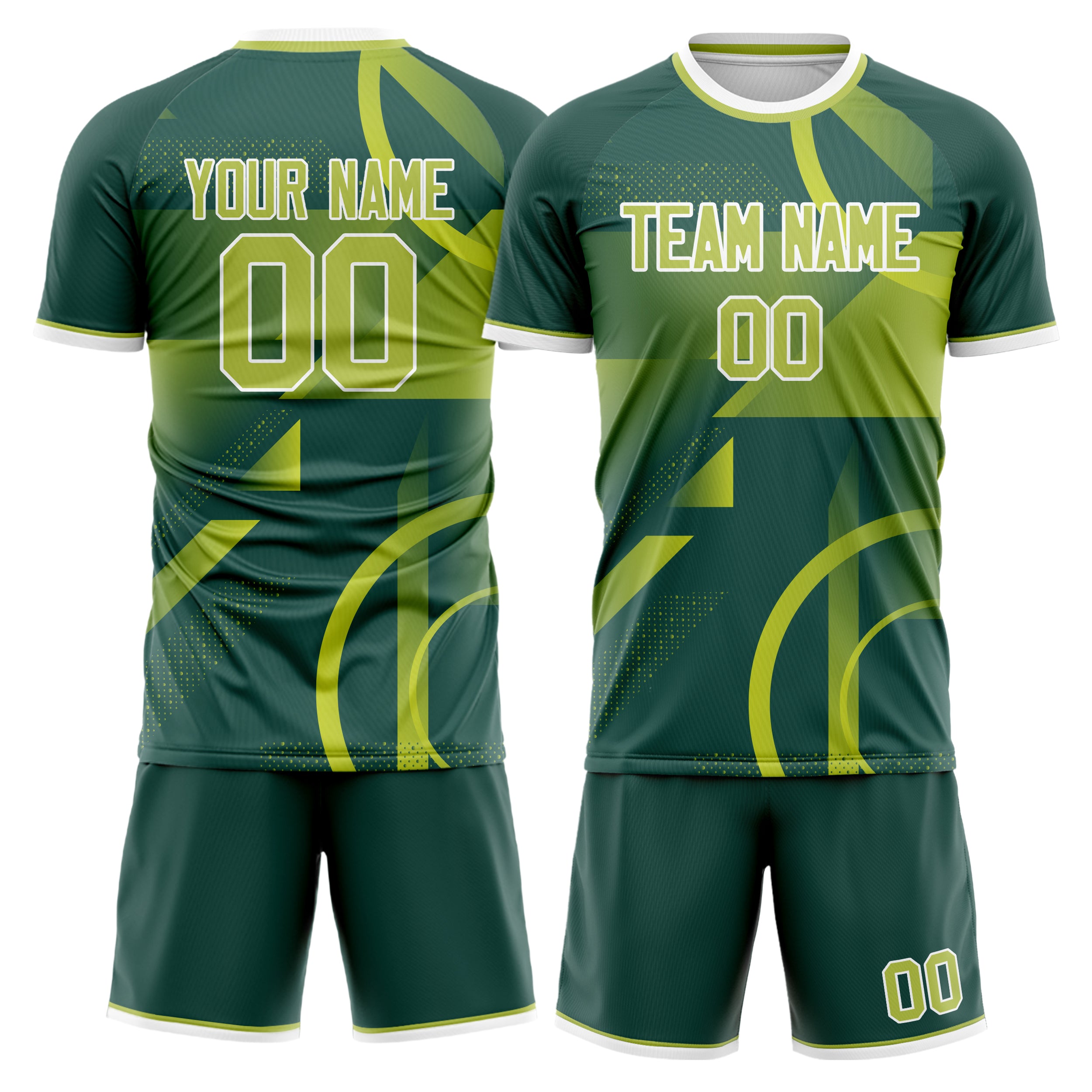 Custom Green White GeometricalPattern Soccer Jersey