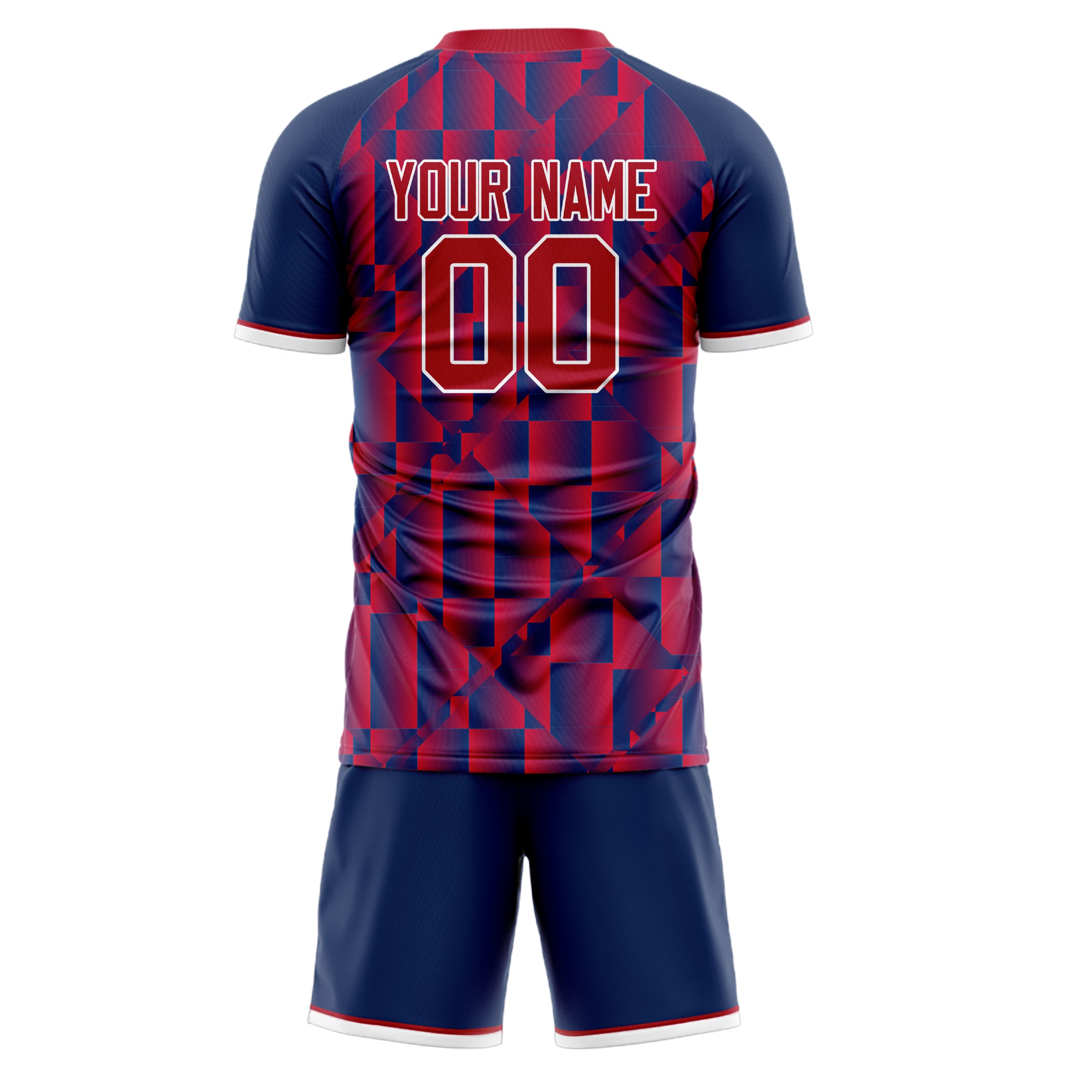 Custom Red Navy GeometricalPattern Soccer Jersey