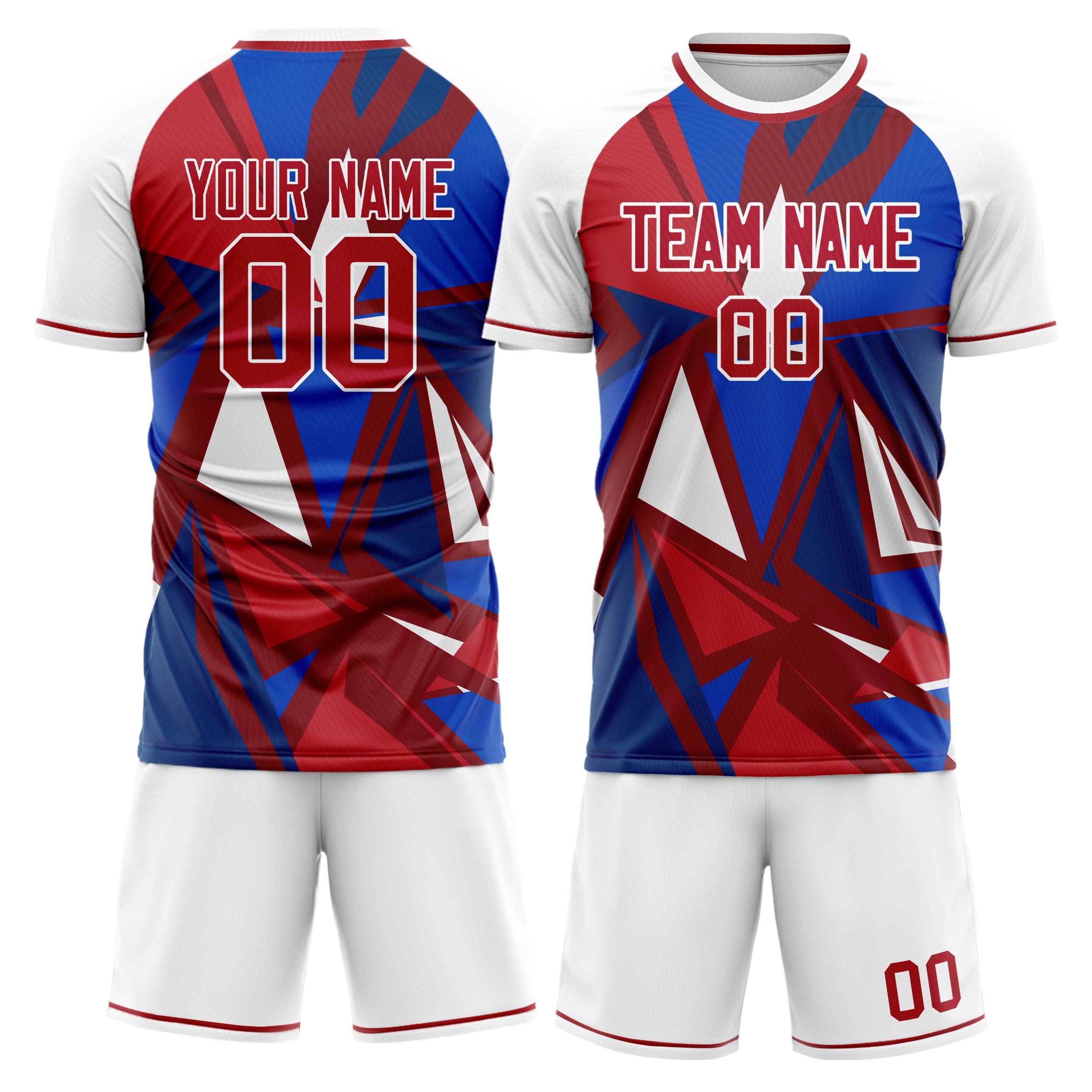 Custom Red White GeometricalPattern Soccer Jersey