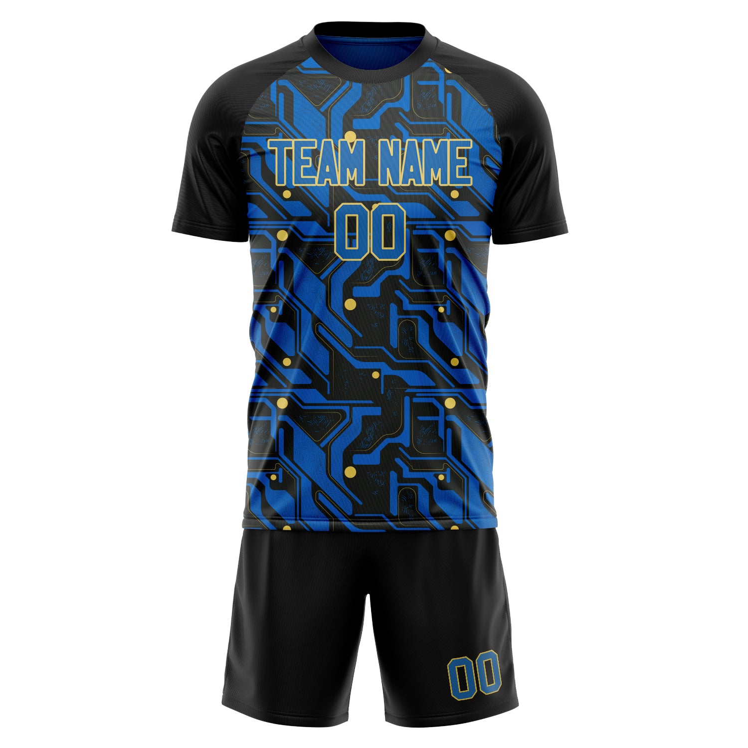 Custom Royal Black GeometricalPattern Soccer Jersey