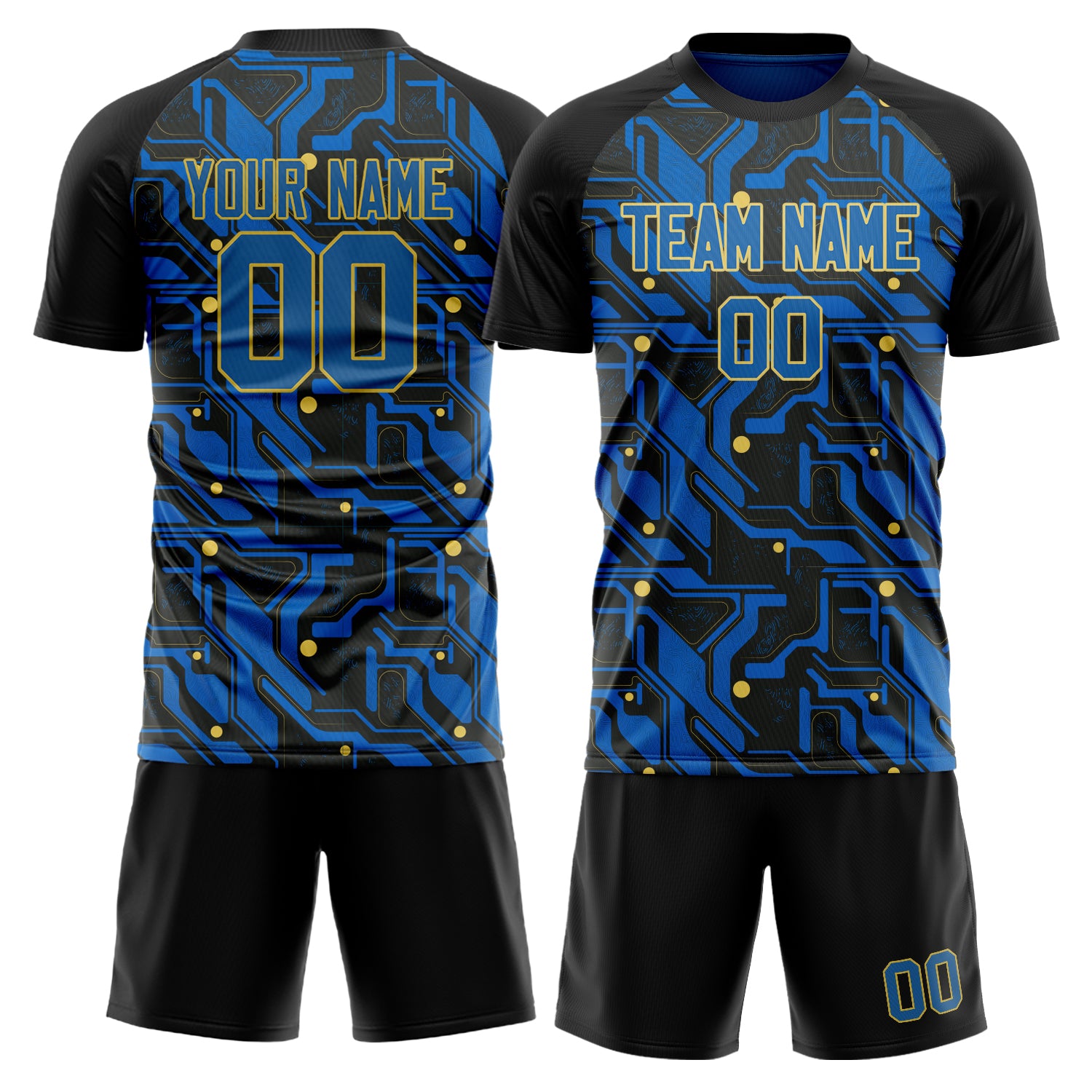 Custom Royal Black GeometricalPattern Soccer Jersey