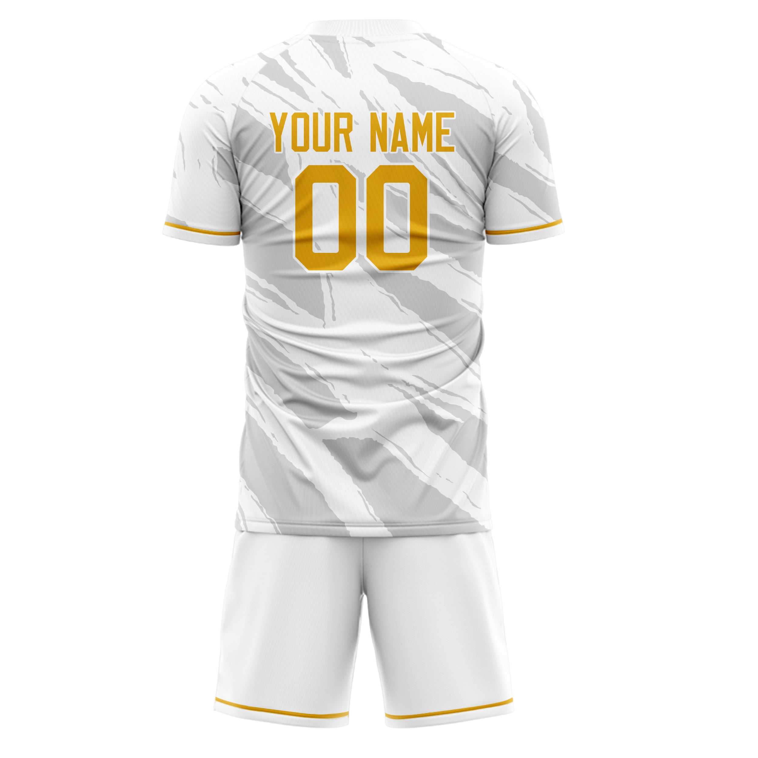 Custom White Gold GeometricalPattern Soccer Jersey