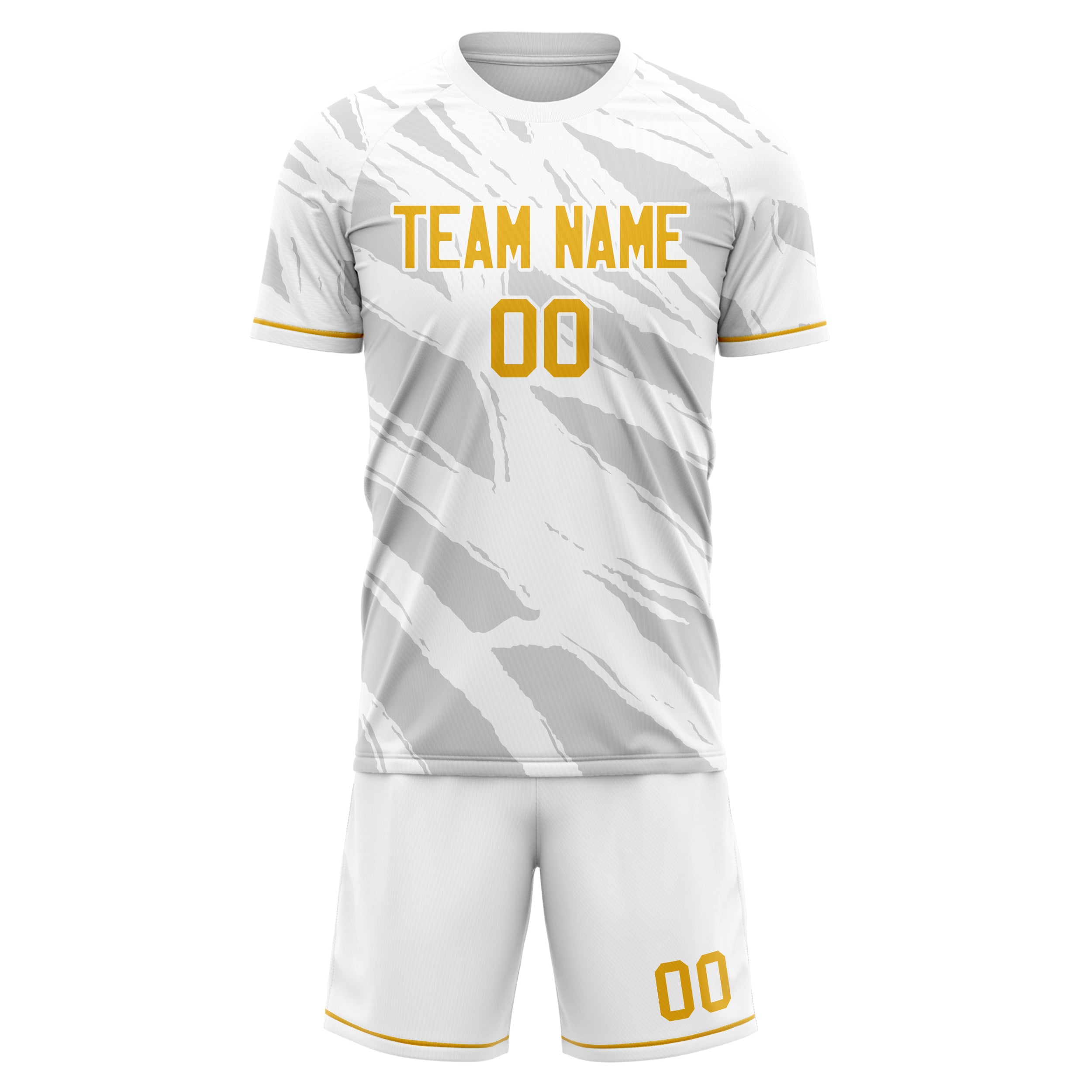 Custom White Gold GeometricalPattern Soccer Jersey