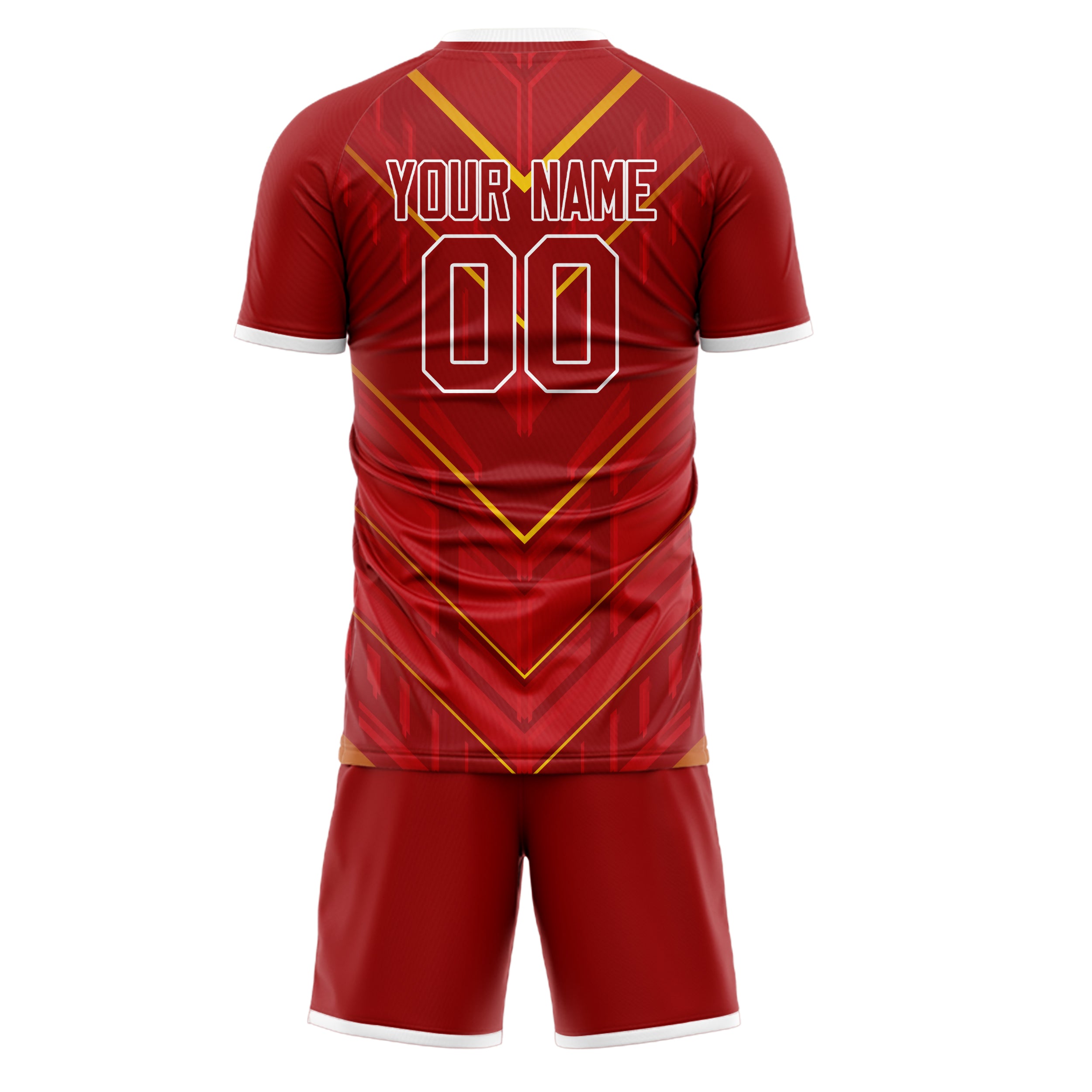 Custom Red Gold GeometricalPattern Soccer Jersey