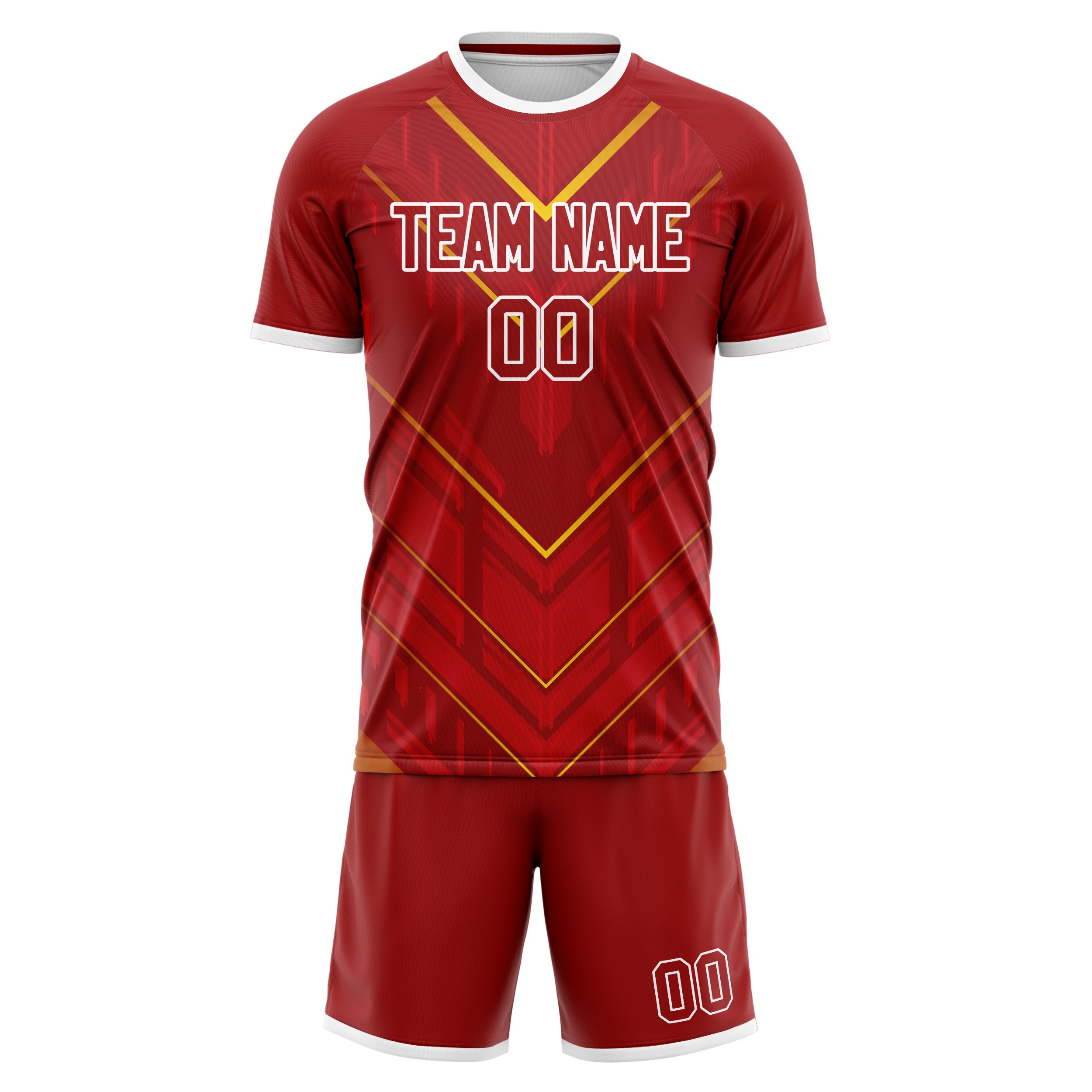 Custom Red Gold GeometricalPattern Soccer Jersey