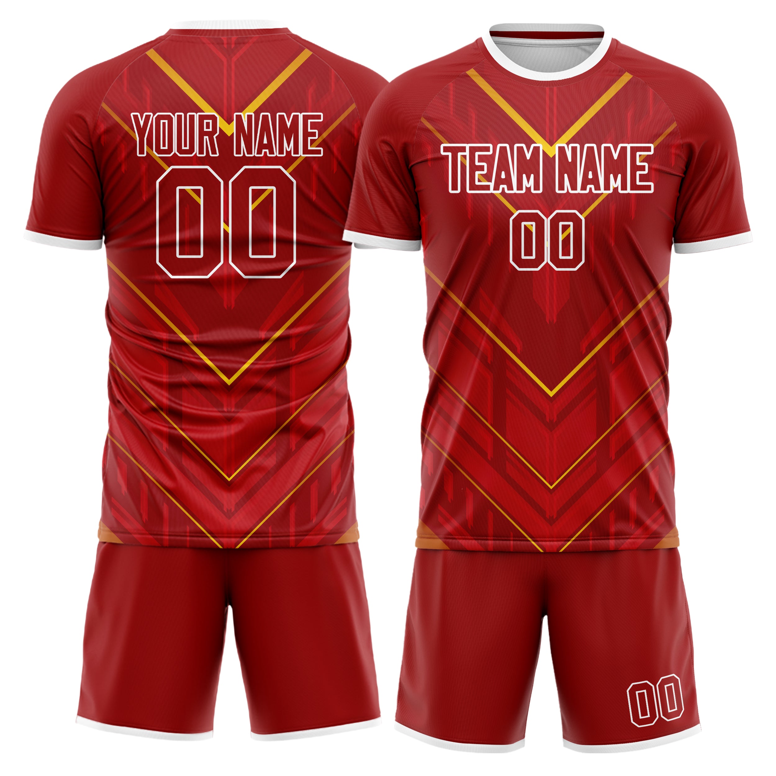 Custom Red Gold GeometricalPattern Soccer Jersey