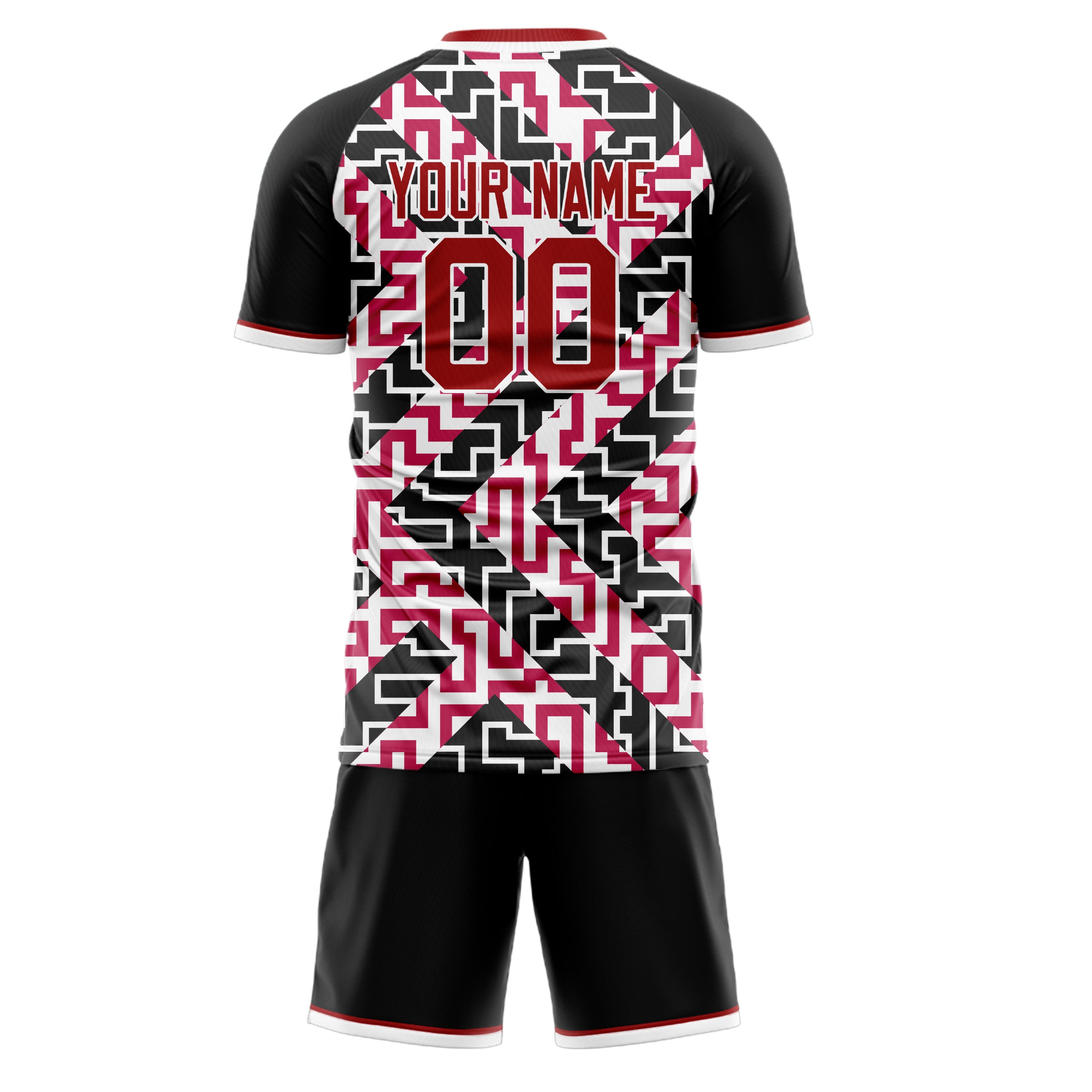 Custom Red Black GeometricalPattern Soccer Jersey