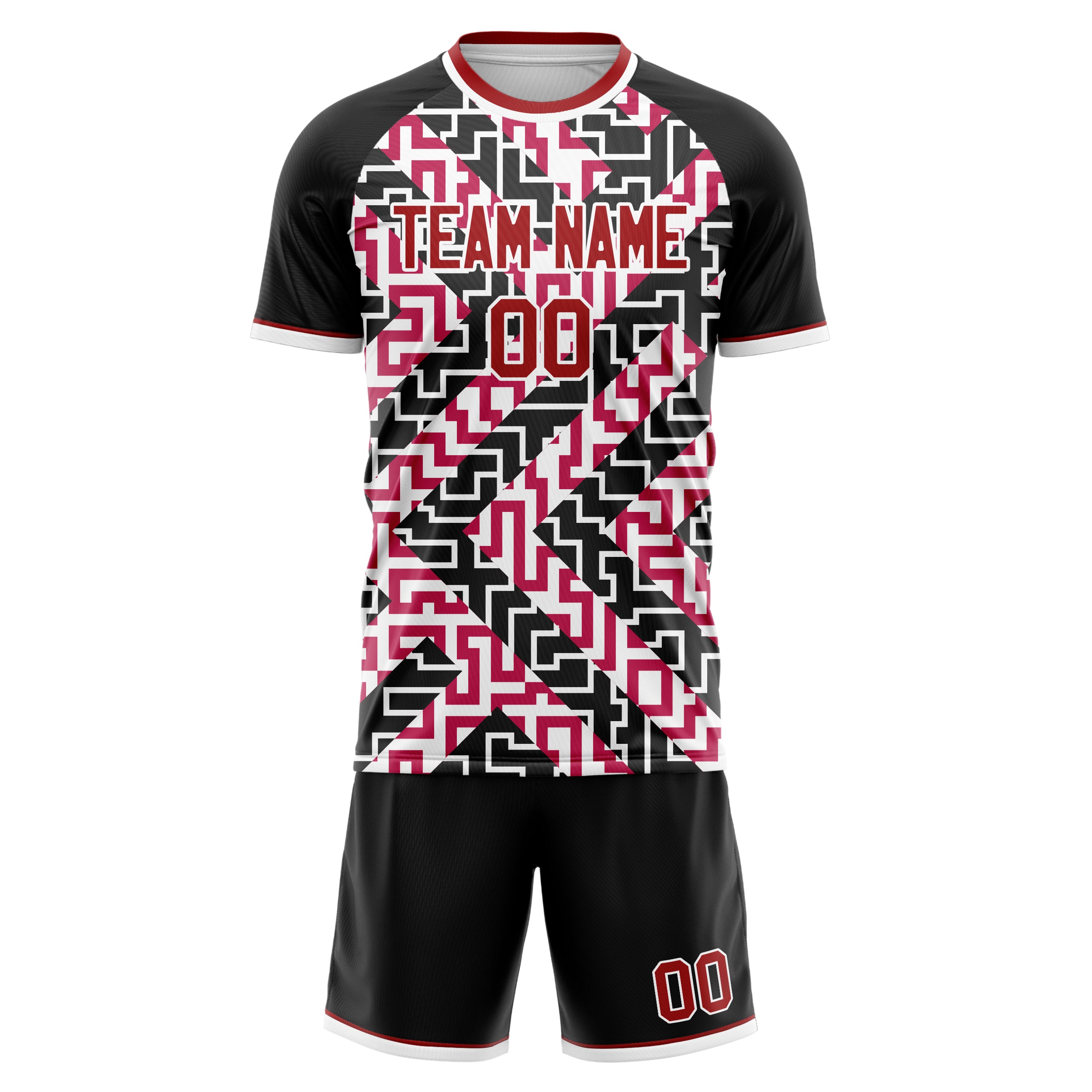 Custom Red Black GeometricalPattern Soccer Jersey