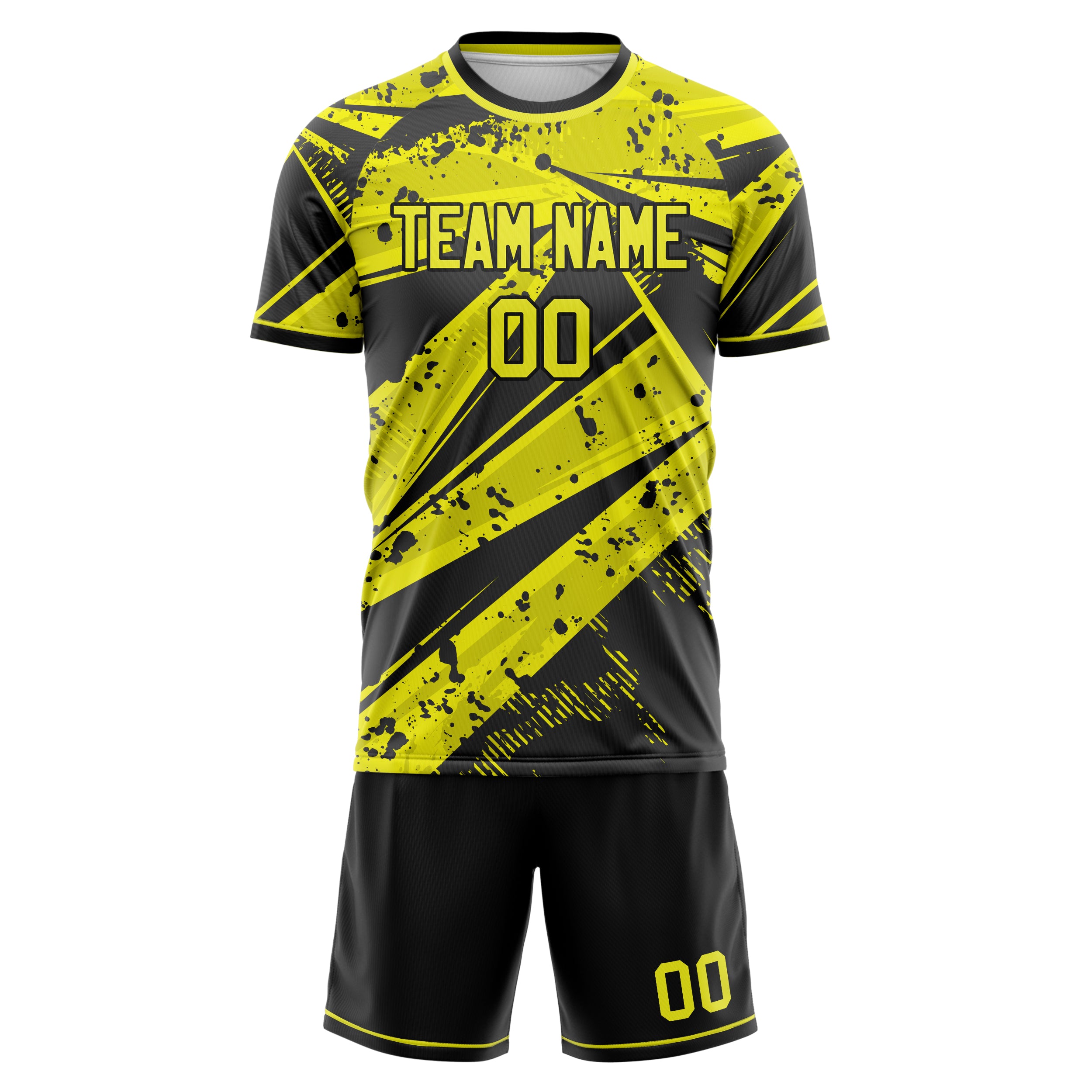 Custom Yellow Black GeometricalPattern Soccer Jersey