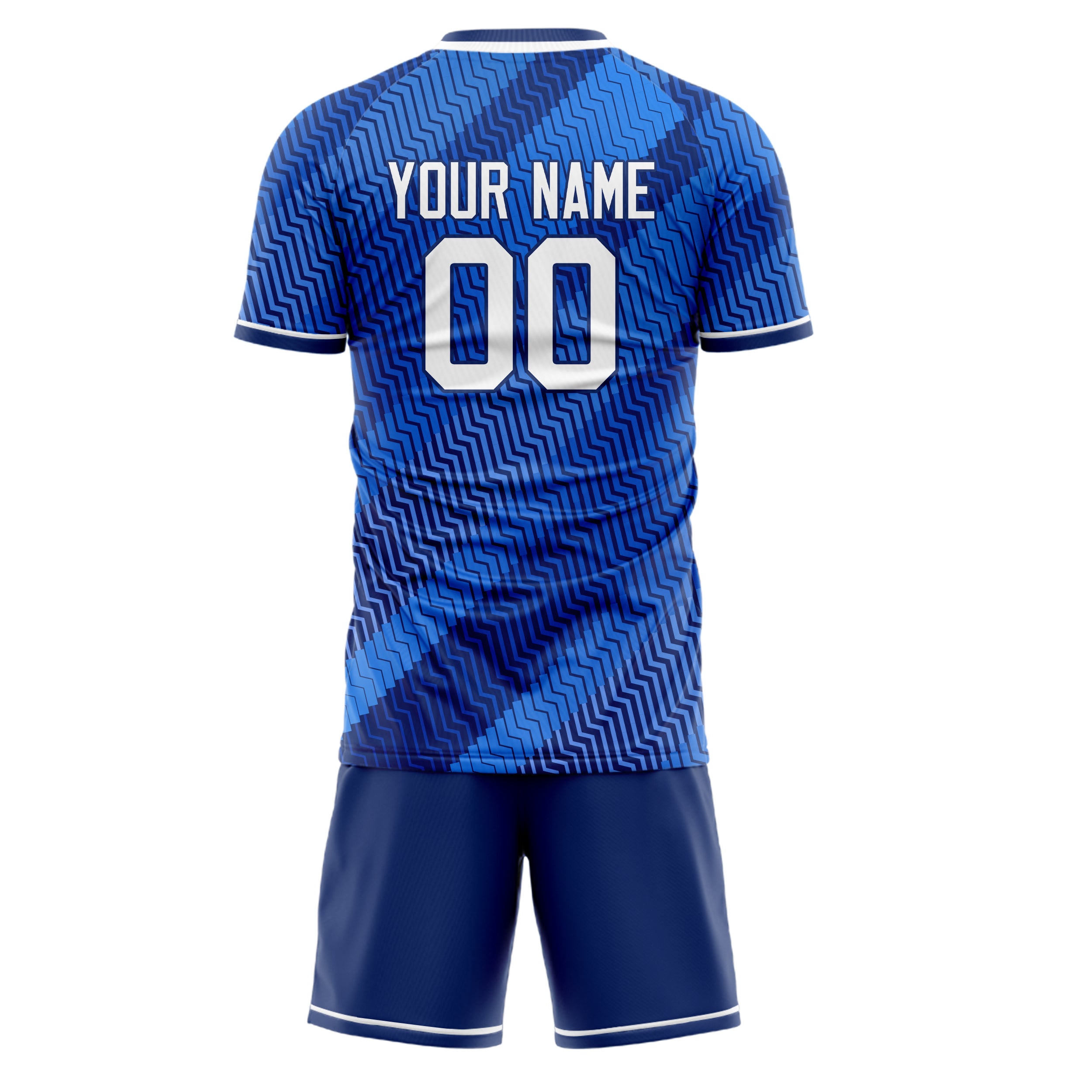 Custom Blue White GeometricalPattern Soccer Jersey