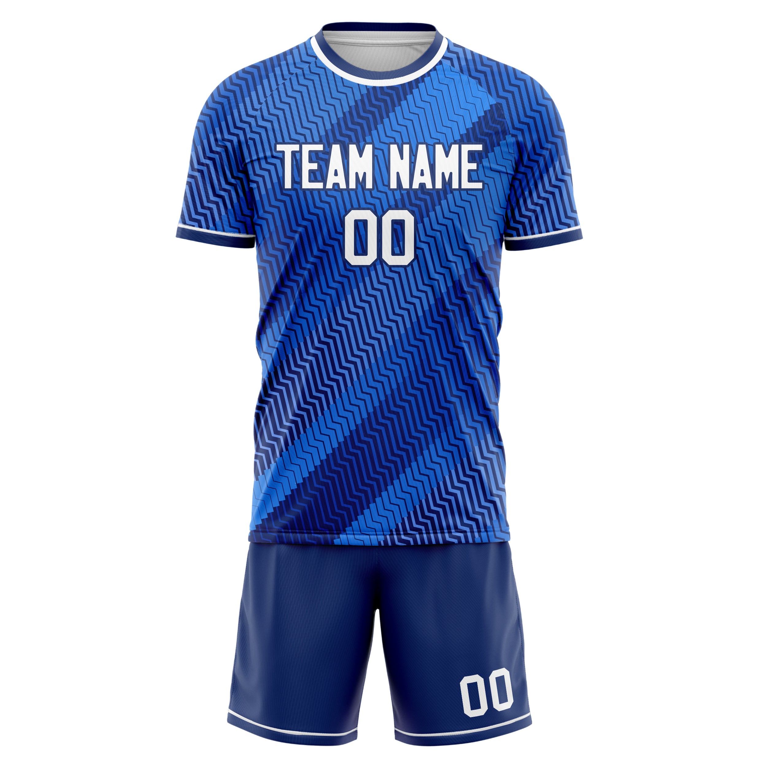 Custom Blue White GeometricalPattern Soccer Jersey