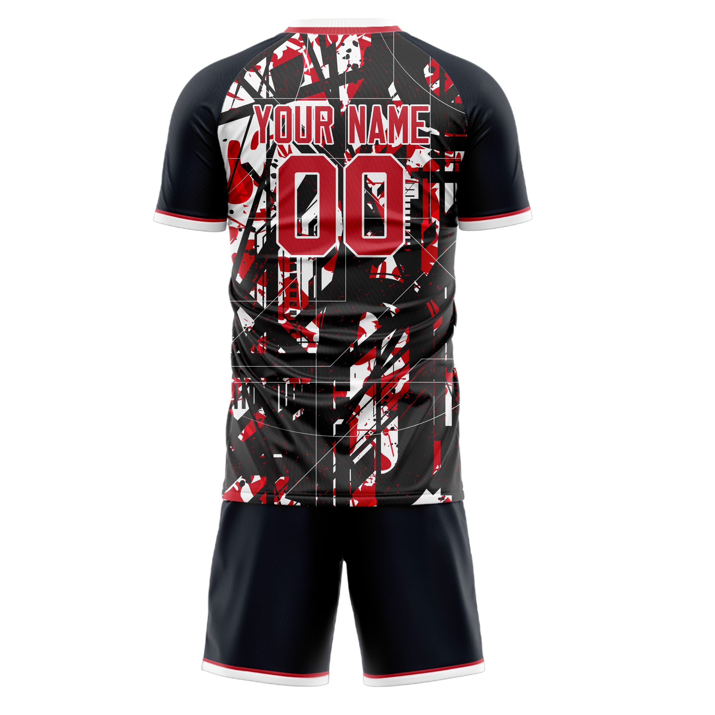 Custom Black Red GeometricalPattern Soccer Jersey