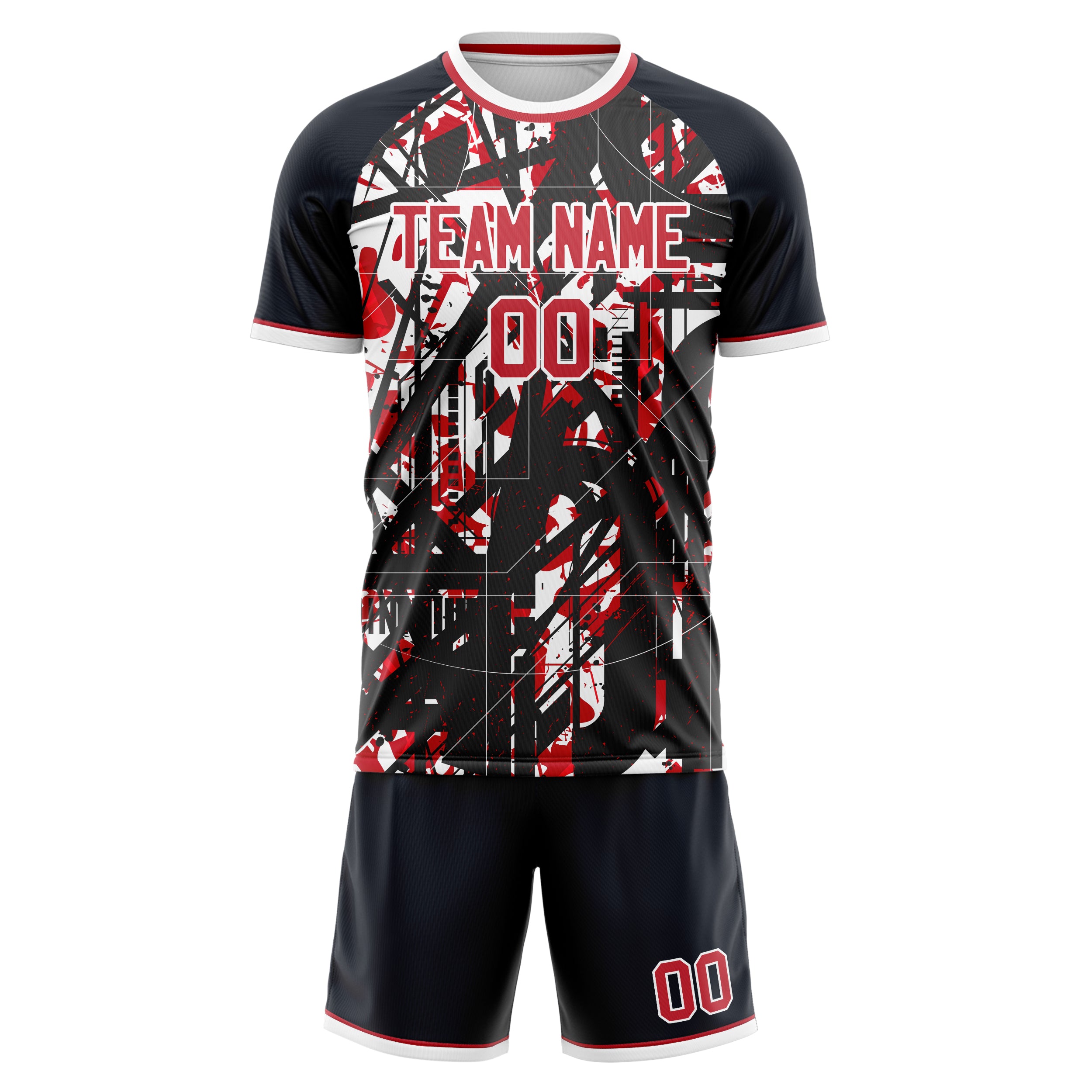 Custom Black Red GeometricalPattern Soccer Jersey