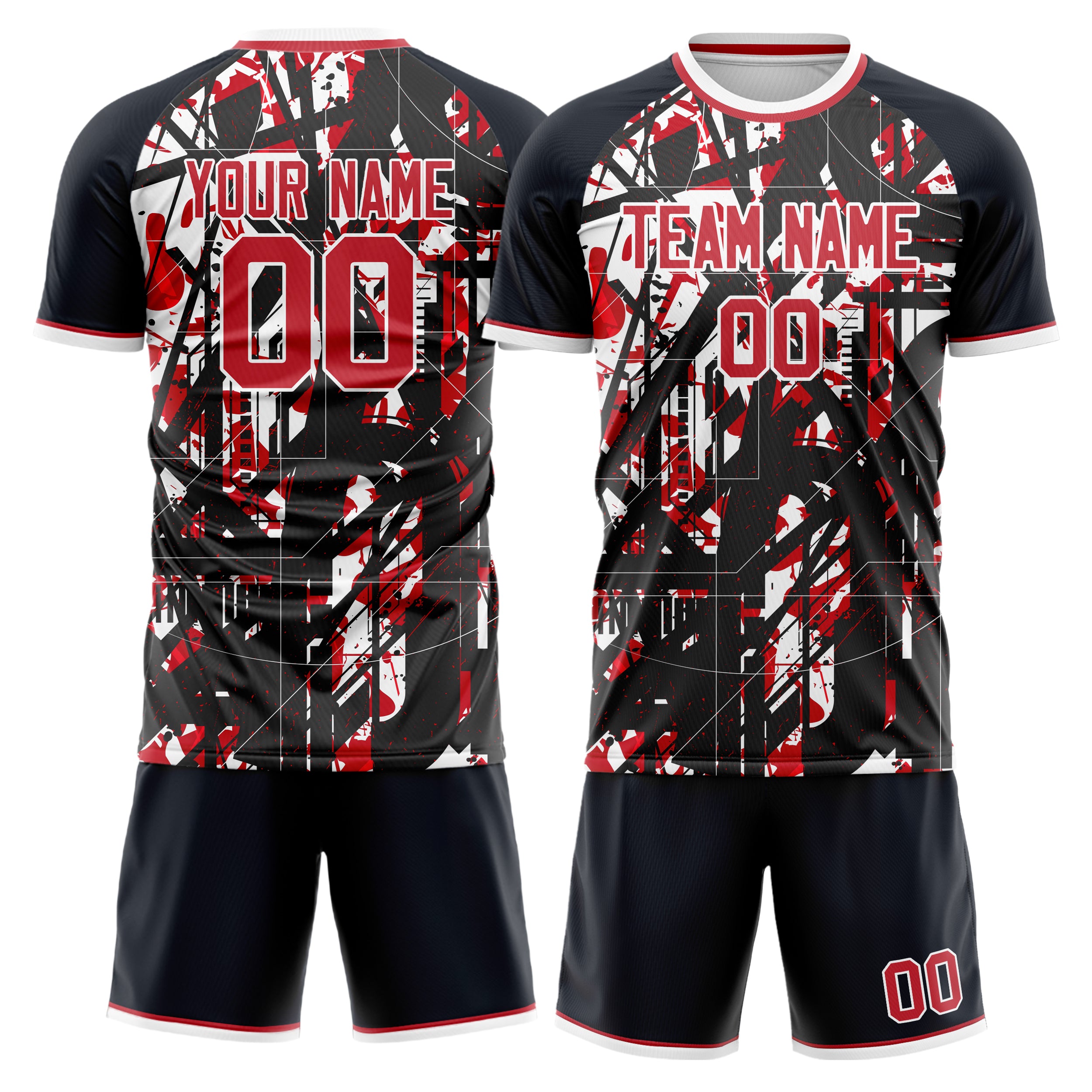 Custom Black Red GeometricalPattern Soccer Jersey