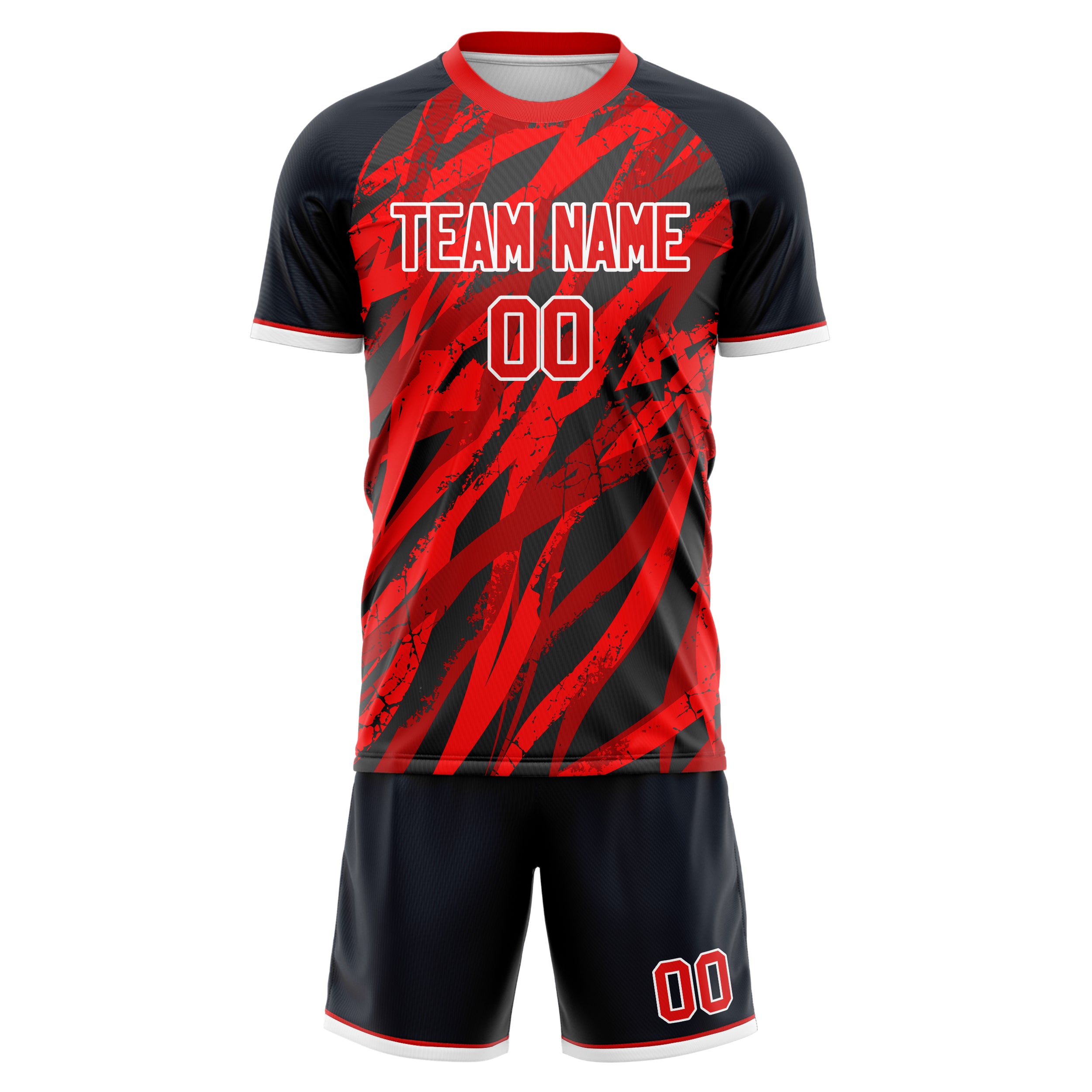 Custom Red Black GeometricalPattern Soccer Jersey