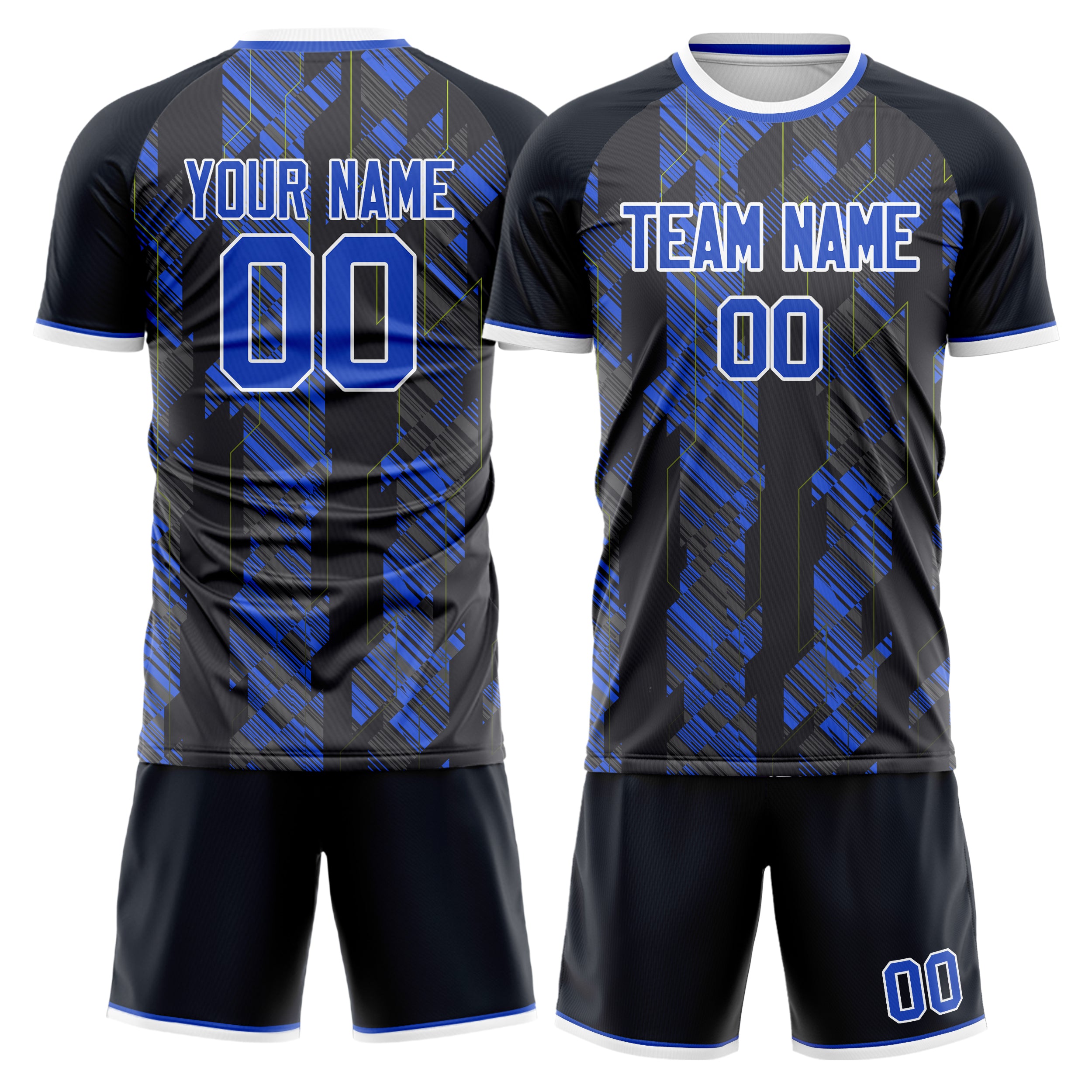 Custom Black Royal GeometricalPattern Soccer Jersey