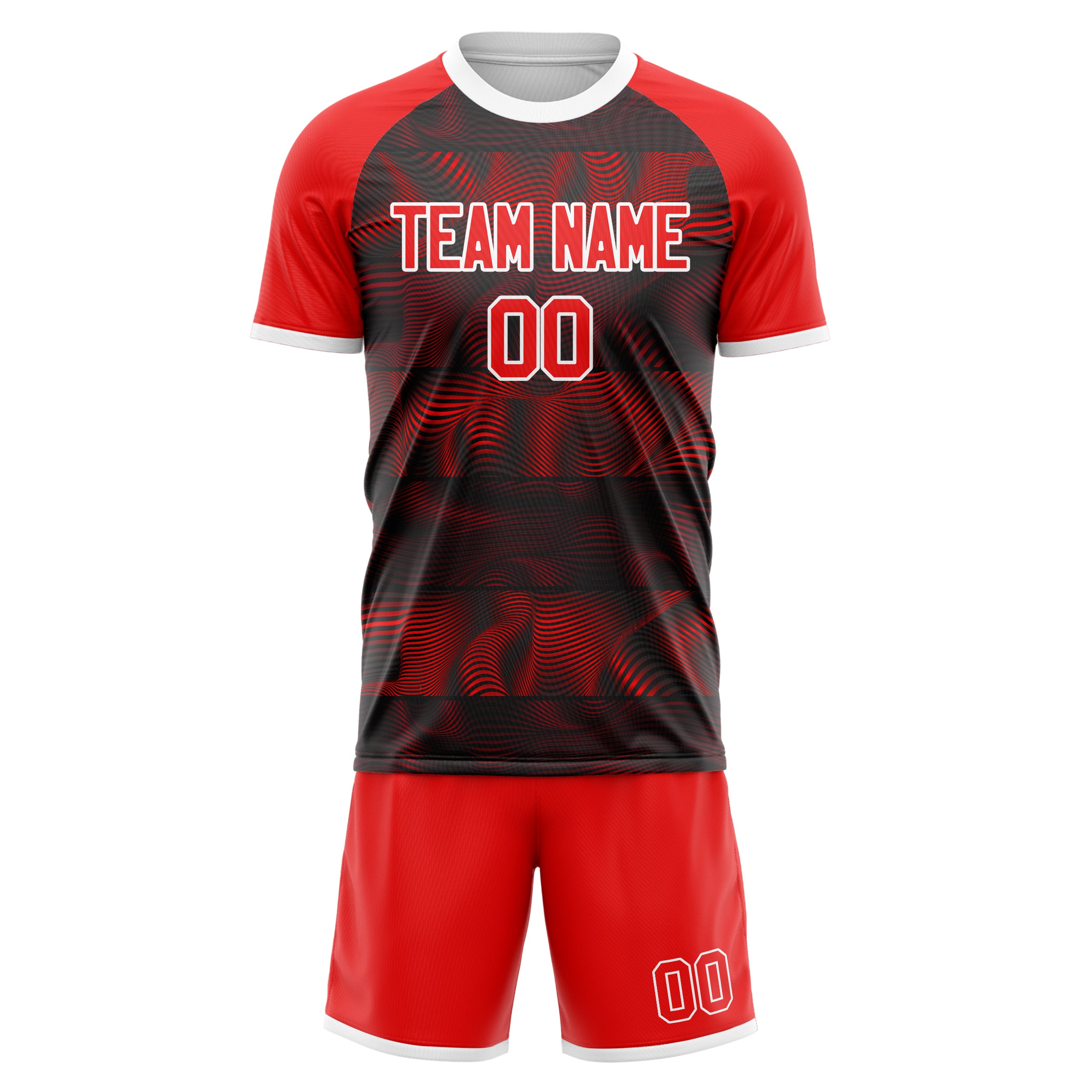 Custom Red Black GeometricalPattern Soccer Jersey