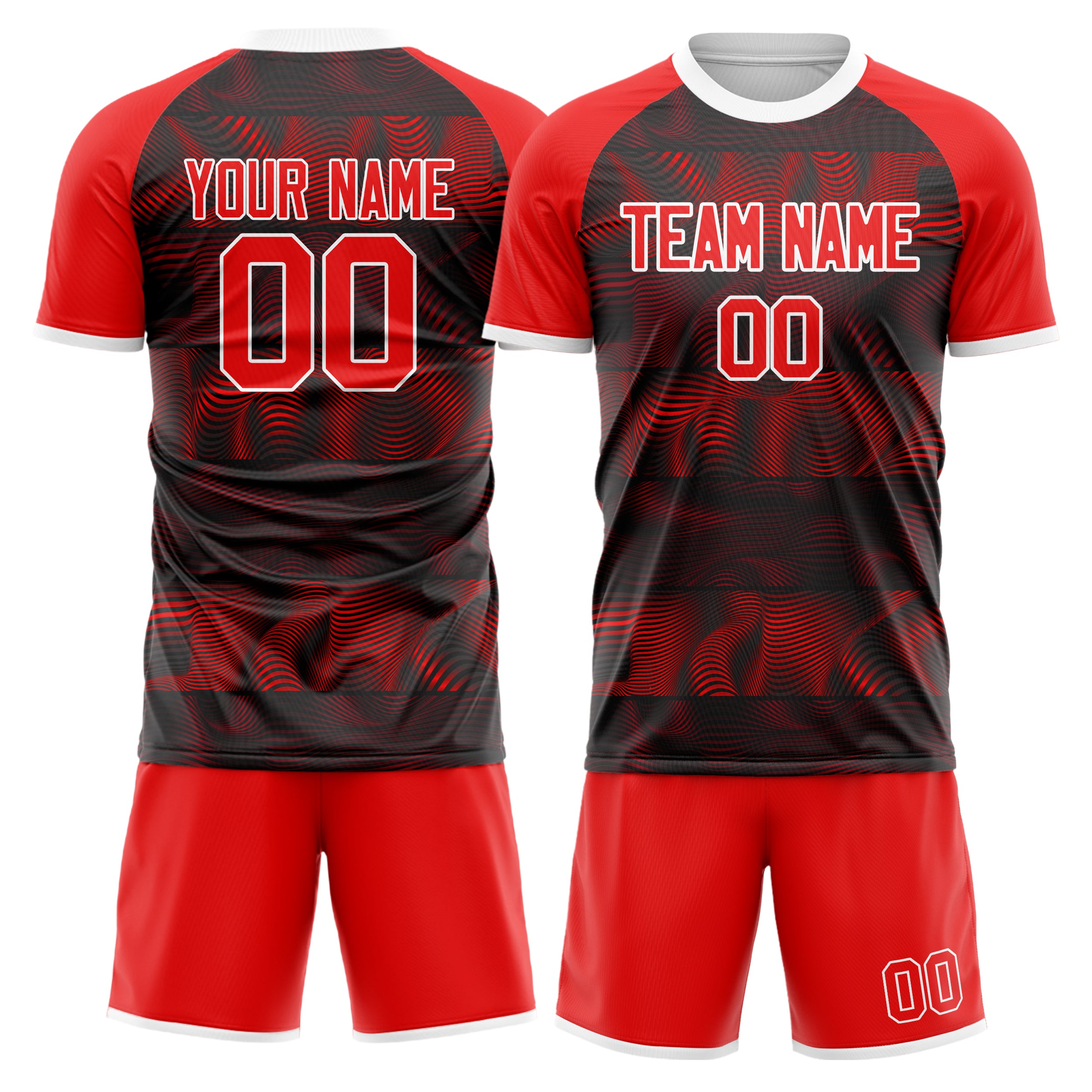 Custom Red Black GeometricalPattern Soccer Jersey