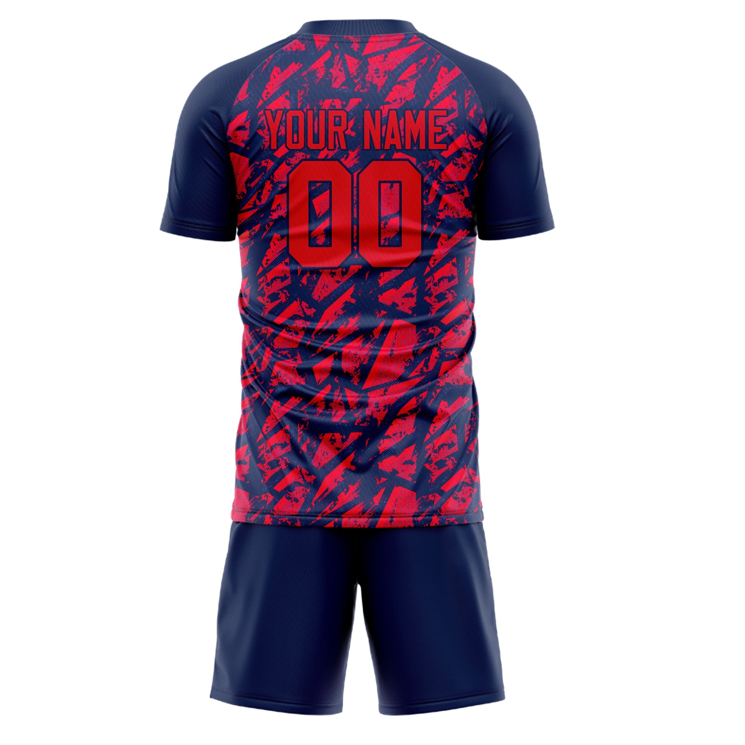 Custom Red Navy GeometricalPattern Soccer Jersey