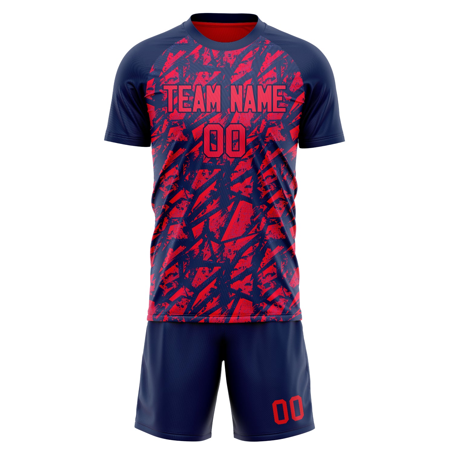 Custom Red Navy GeometricalPattern Soccer Jersey