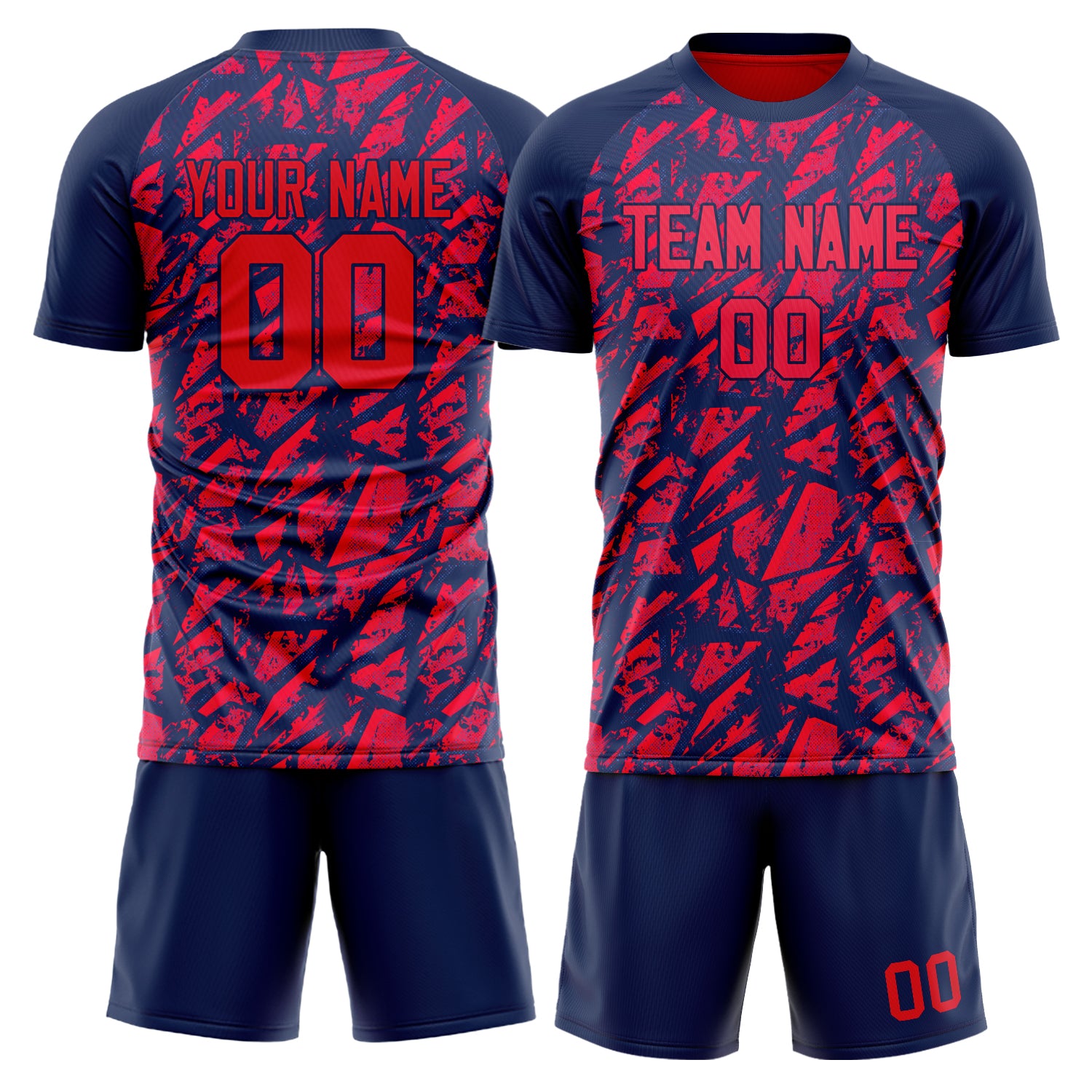 Custom Red Navy GeometricalPattern Soccer Jersey