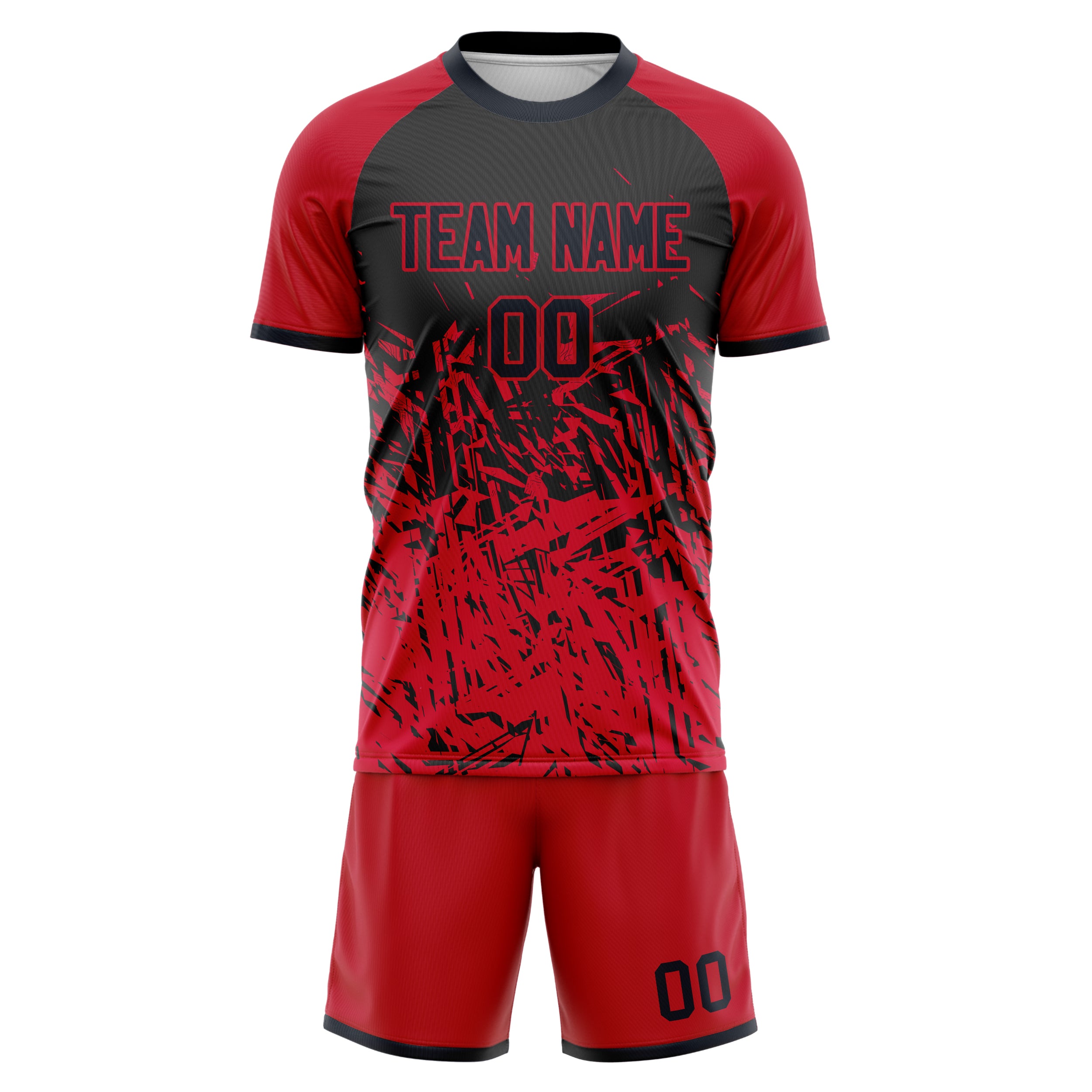 Custom Red Black GeometricalPattern Soccer Jersey