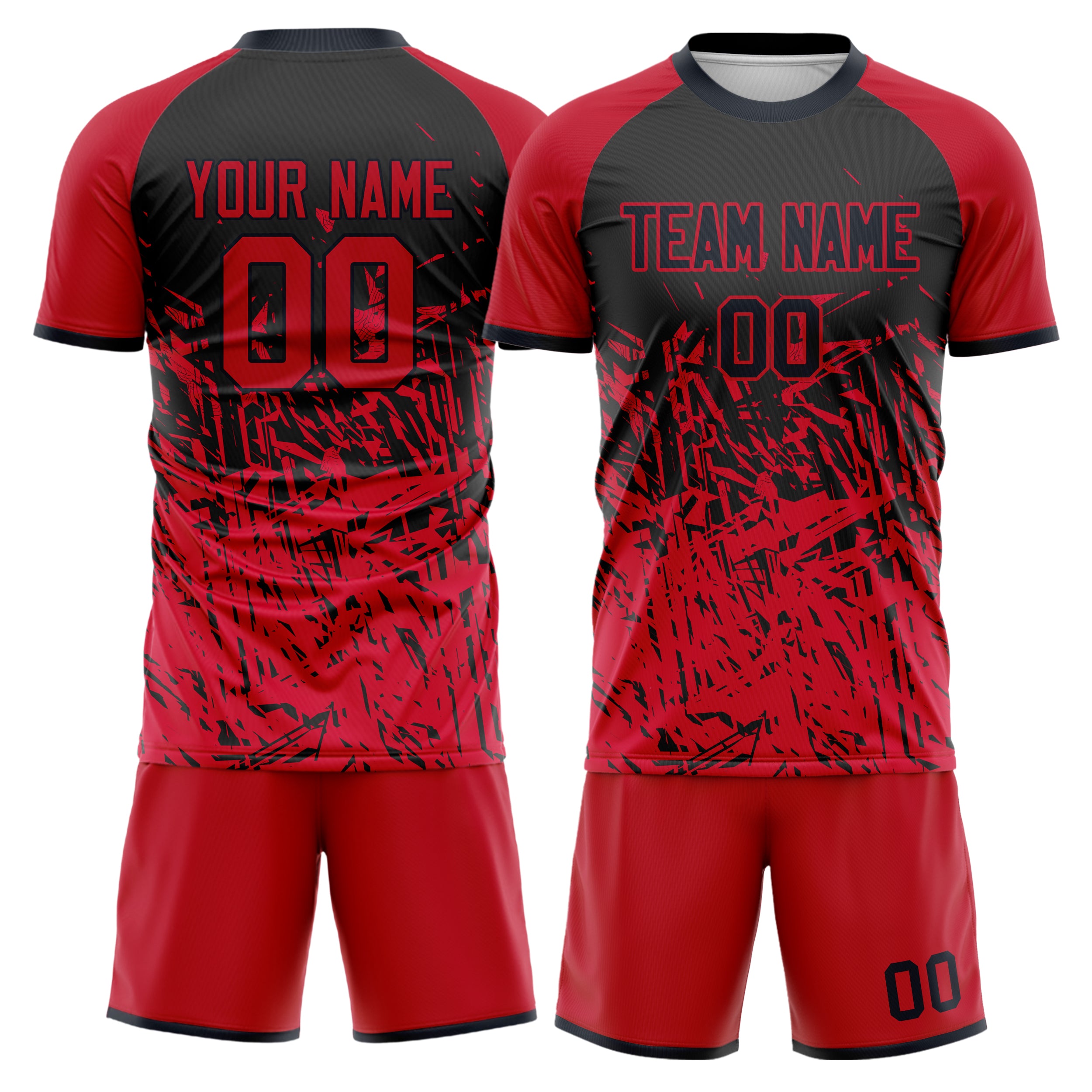 Custom Red Black GeometricalPattern Soccer Jersey