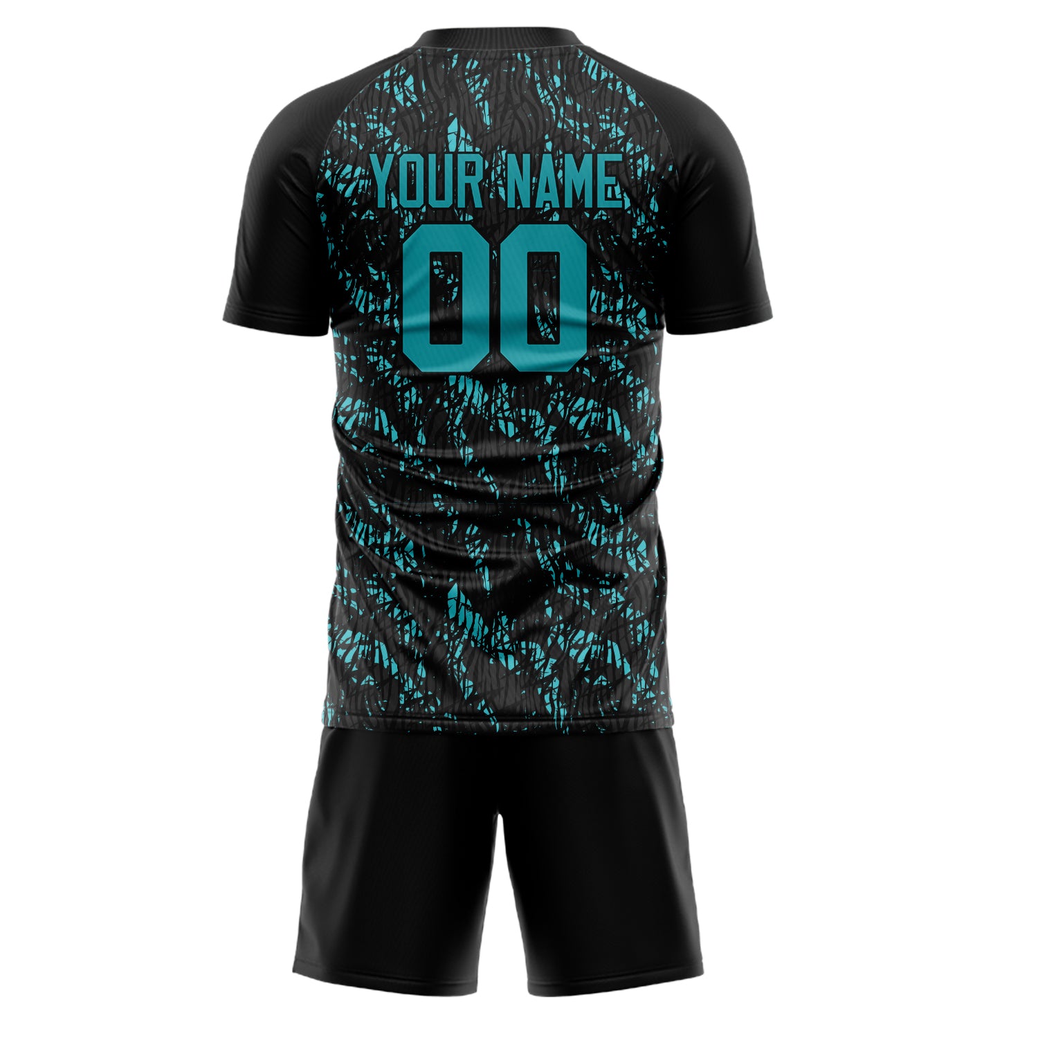 Custom Black Teal GeometricalPattern Soccer Jersey