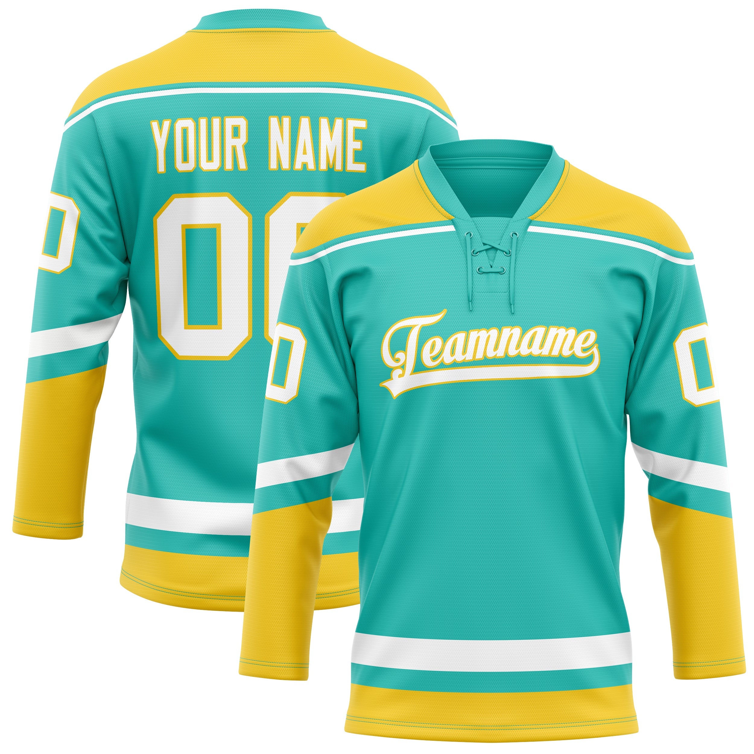 Custom Aqua Gold Solid Colour Hockey Jersey