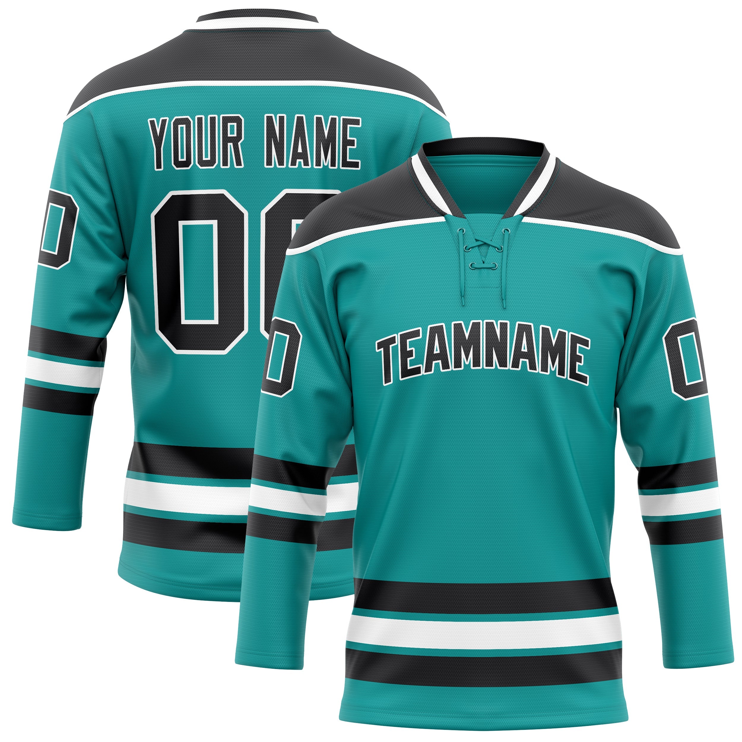 Custom Aqua Black Solid Colour Hockey Jersey