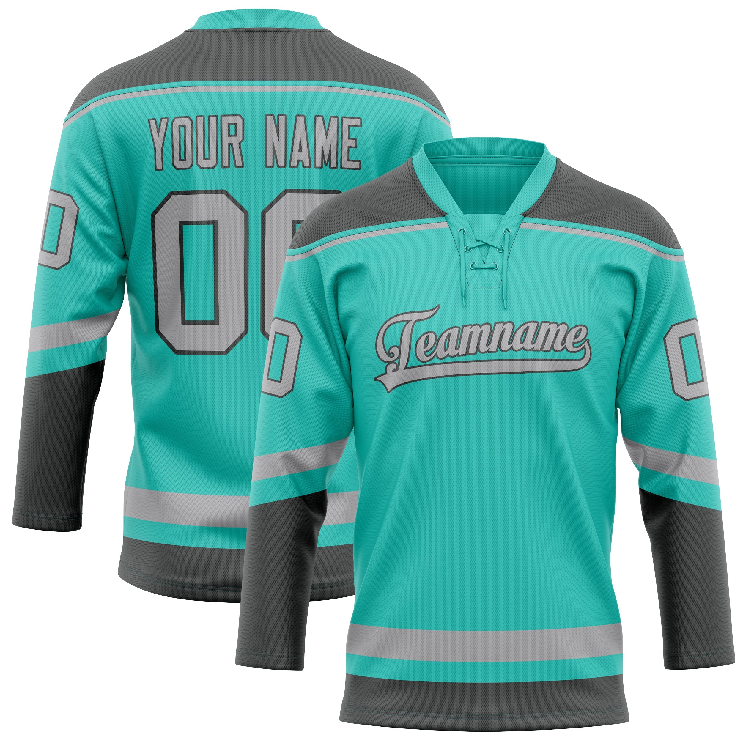 Custom Aqua Gray Solid Colour Hockey Jersey