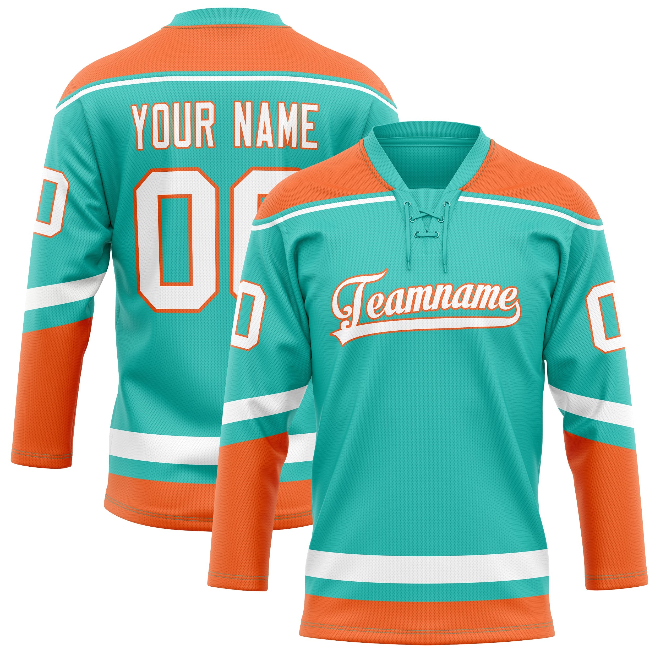 Custom Aqua Orange Solid Colour Hockey Jersey