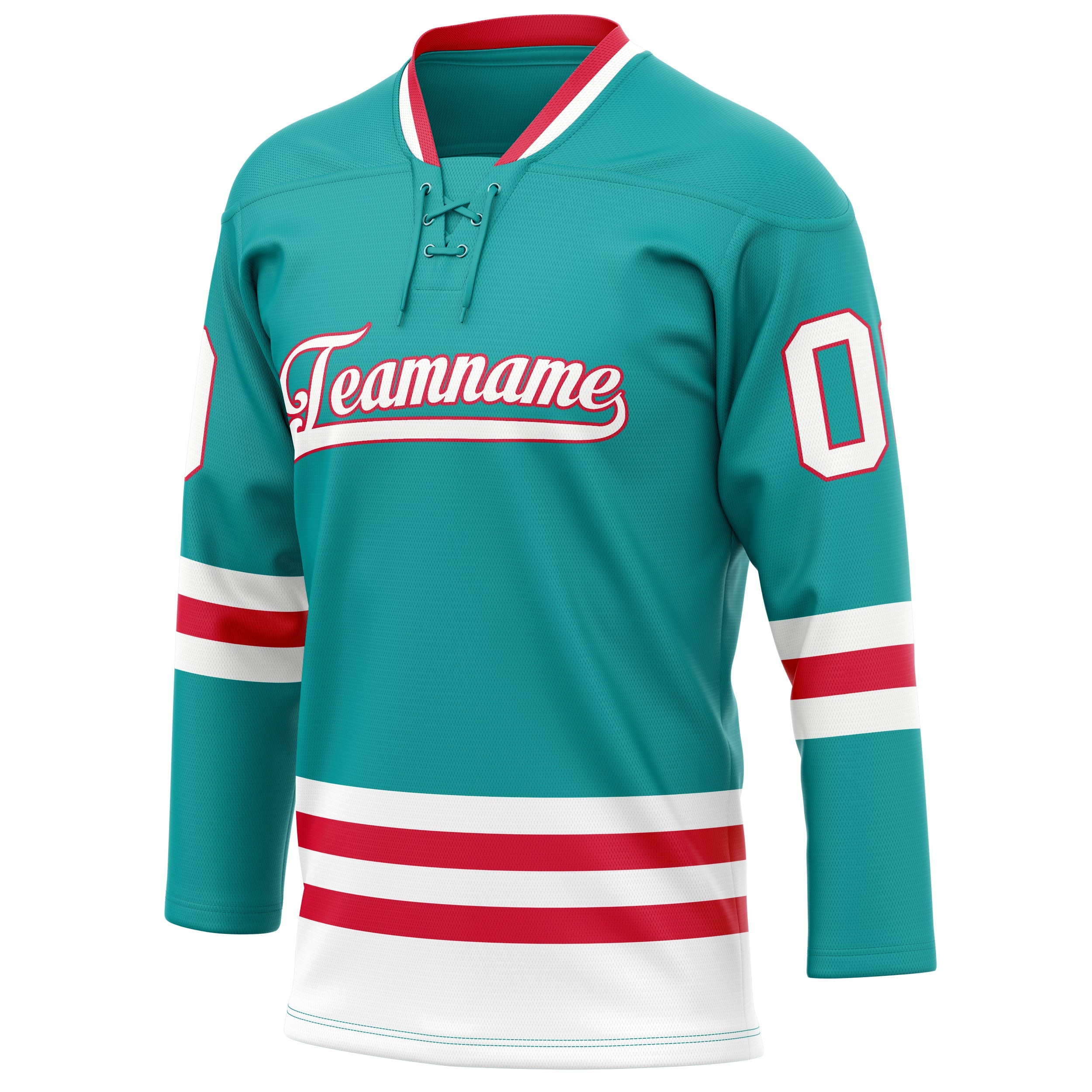 Custom Aqua Red Solid Colour Hockey Jersey