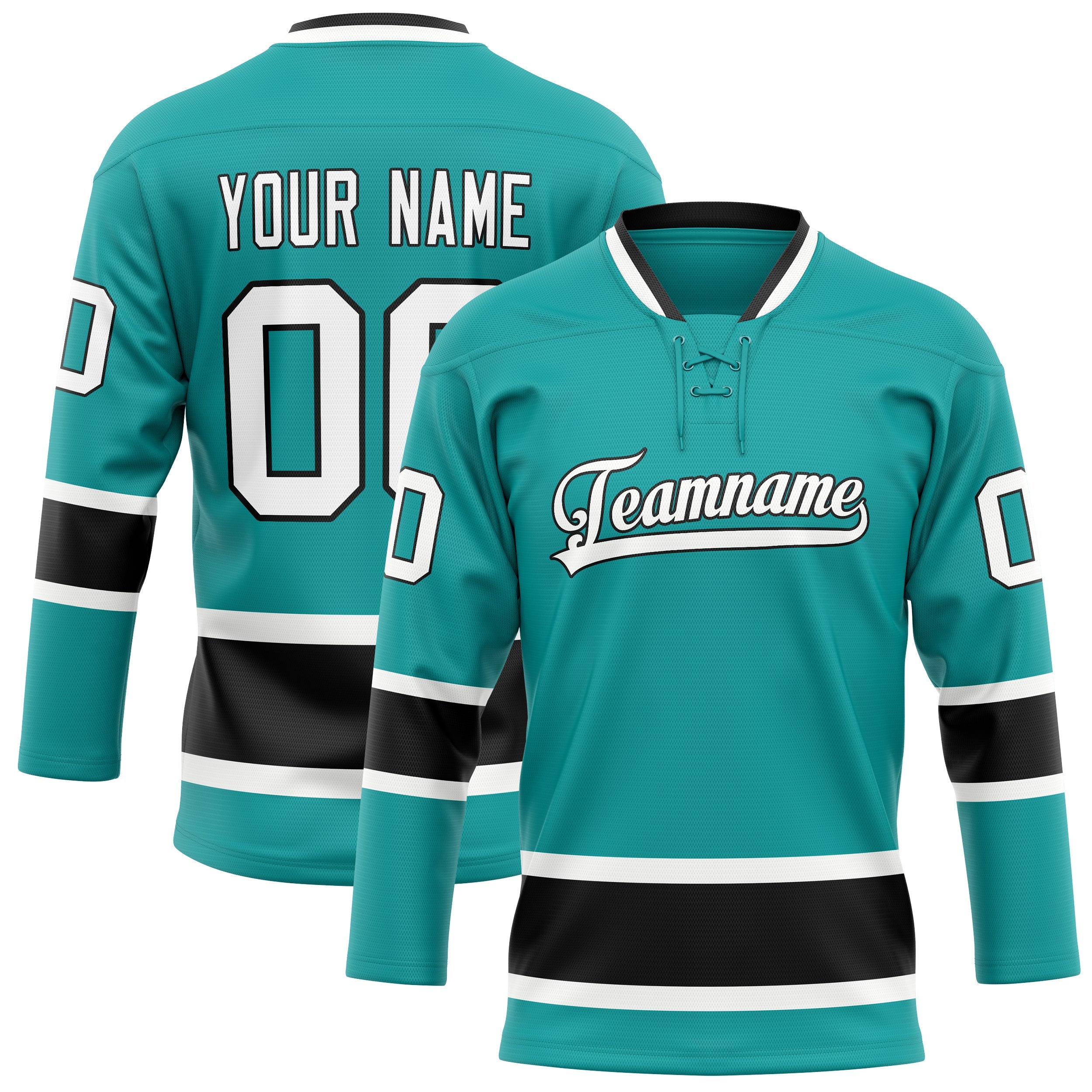 Custom Aqua Black Solid Colour Hockey Jersey