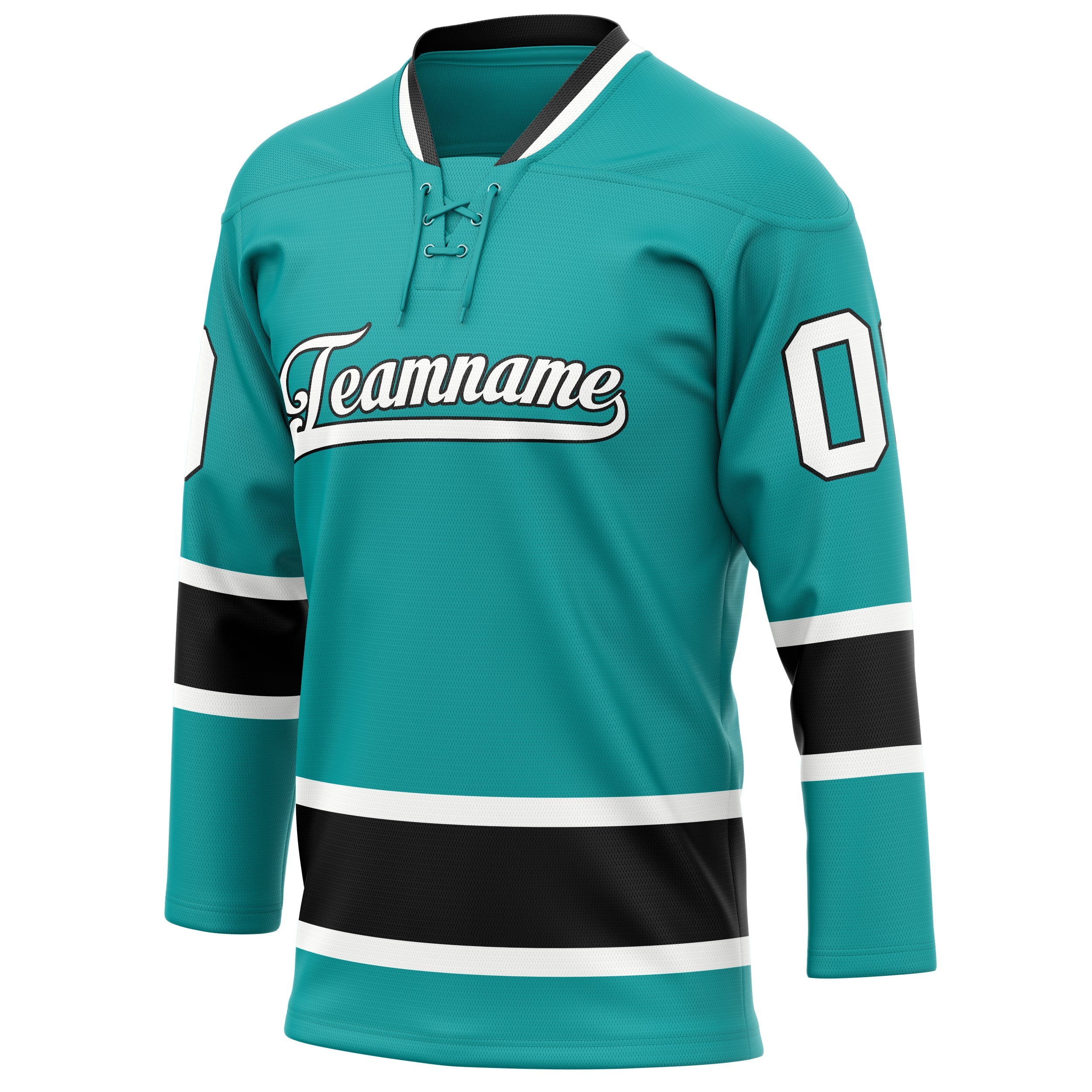 Custom Aqua Black Solid Colour Hockey Jersey