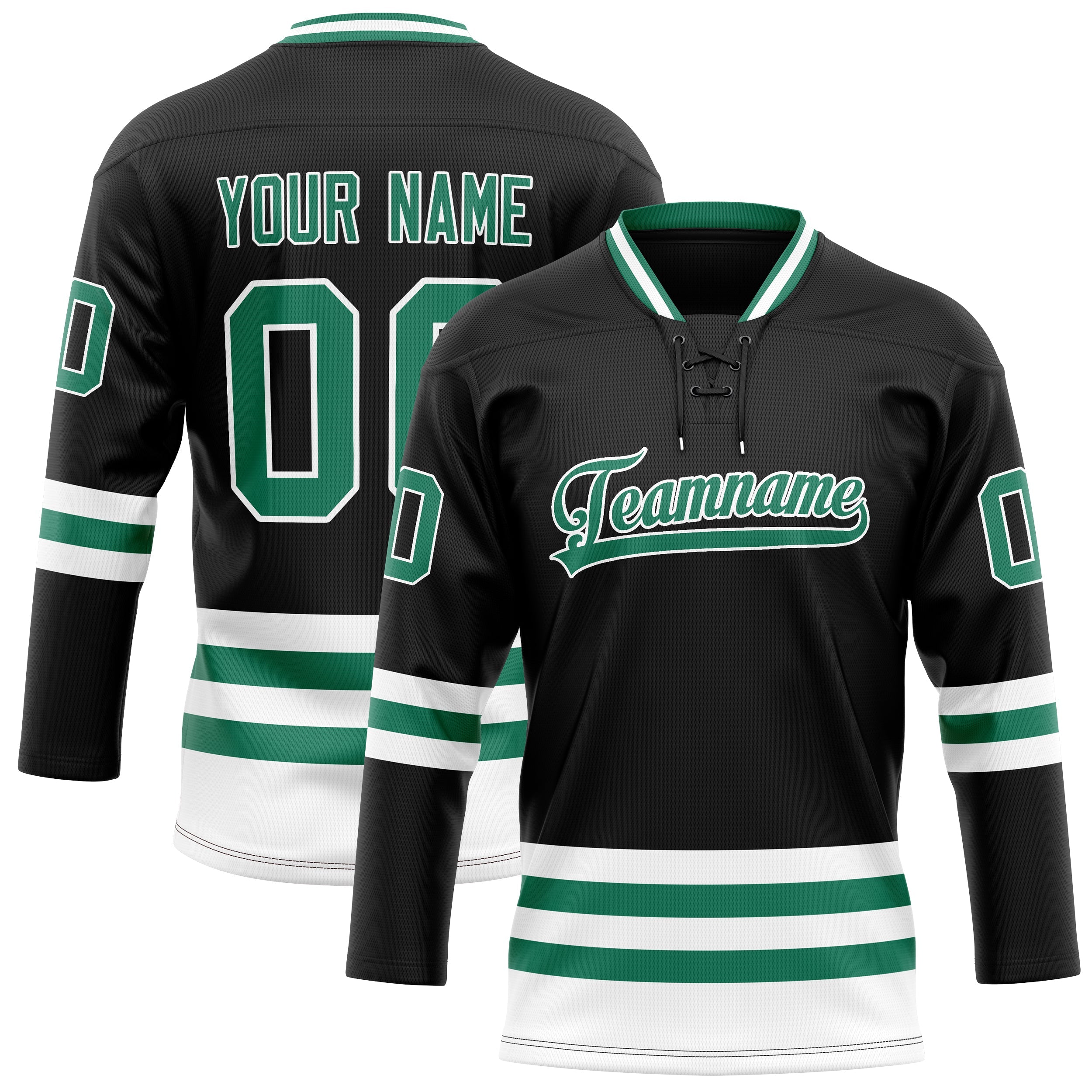 Custom Black Kelly Green Solid Colour Hockey Jersey