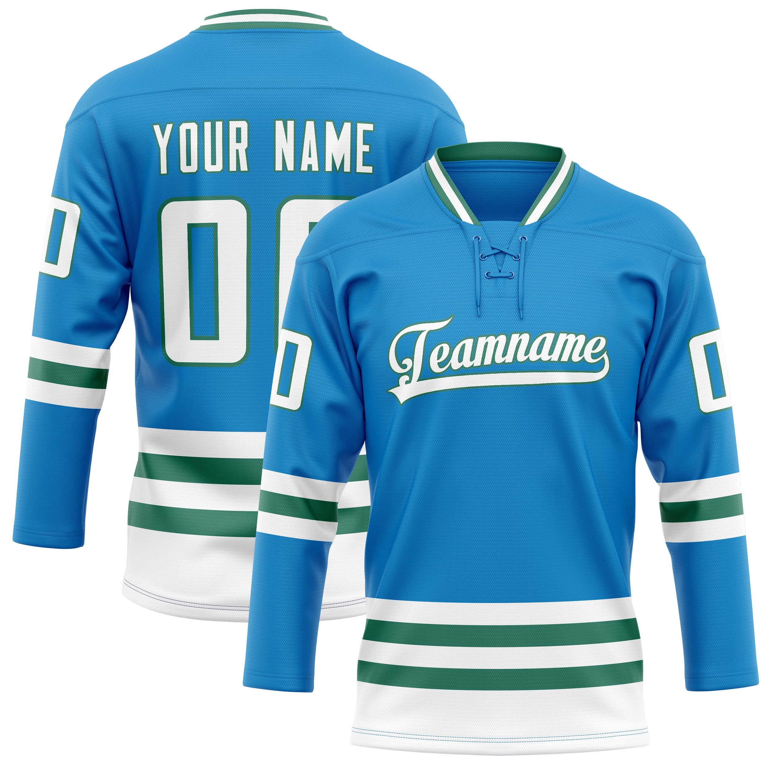 Custom Blue Kelly Green Solid Colour Hockey Jersey