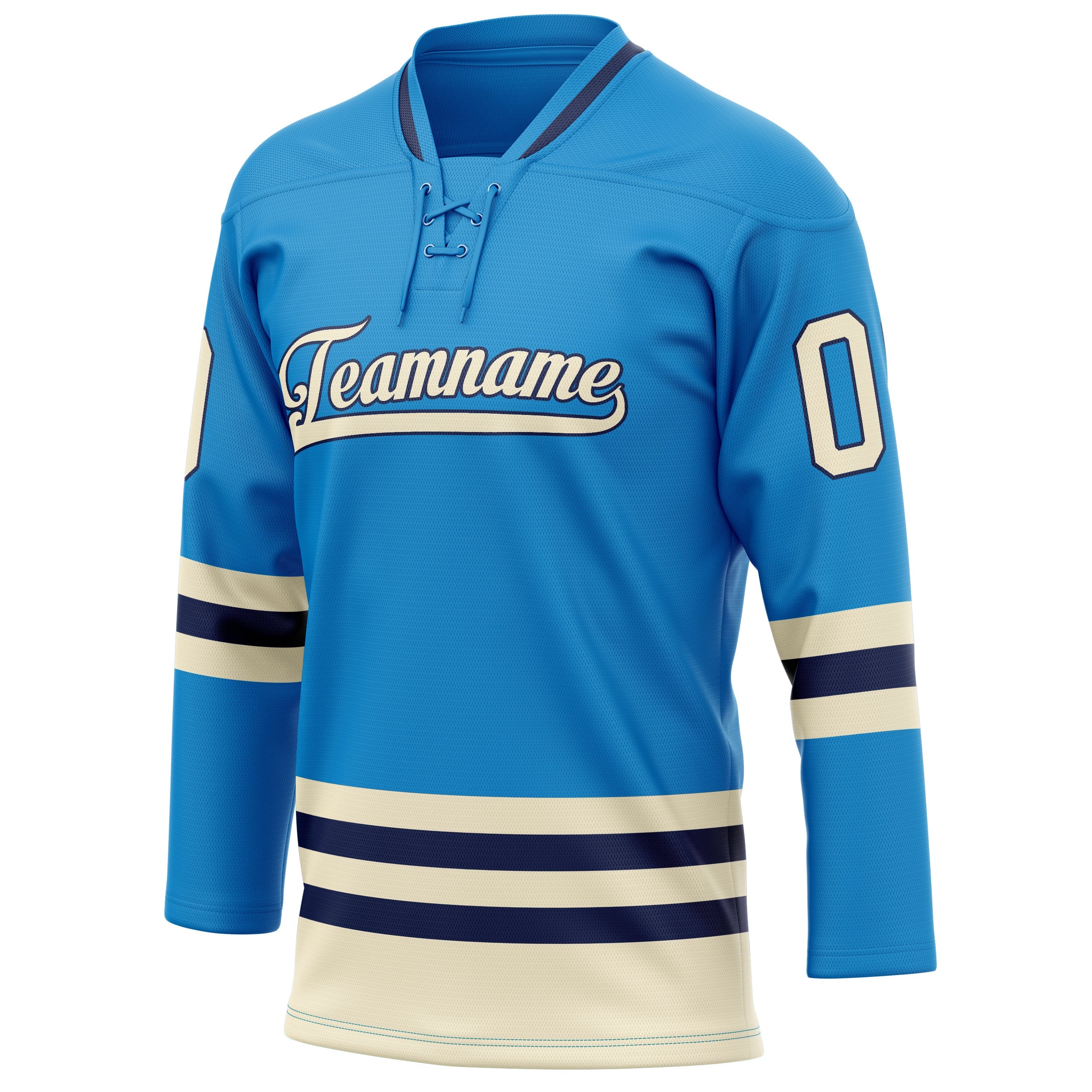 Custom Blue Cream Solid Colour Hockey Jersey