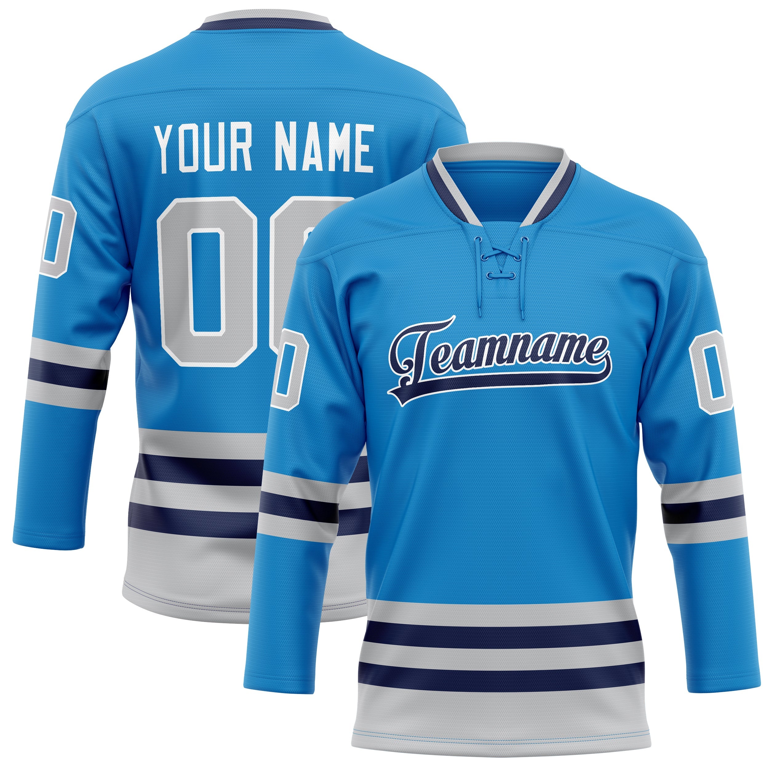 Custom Blue Gray Solid Colour Hockey Jersey