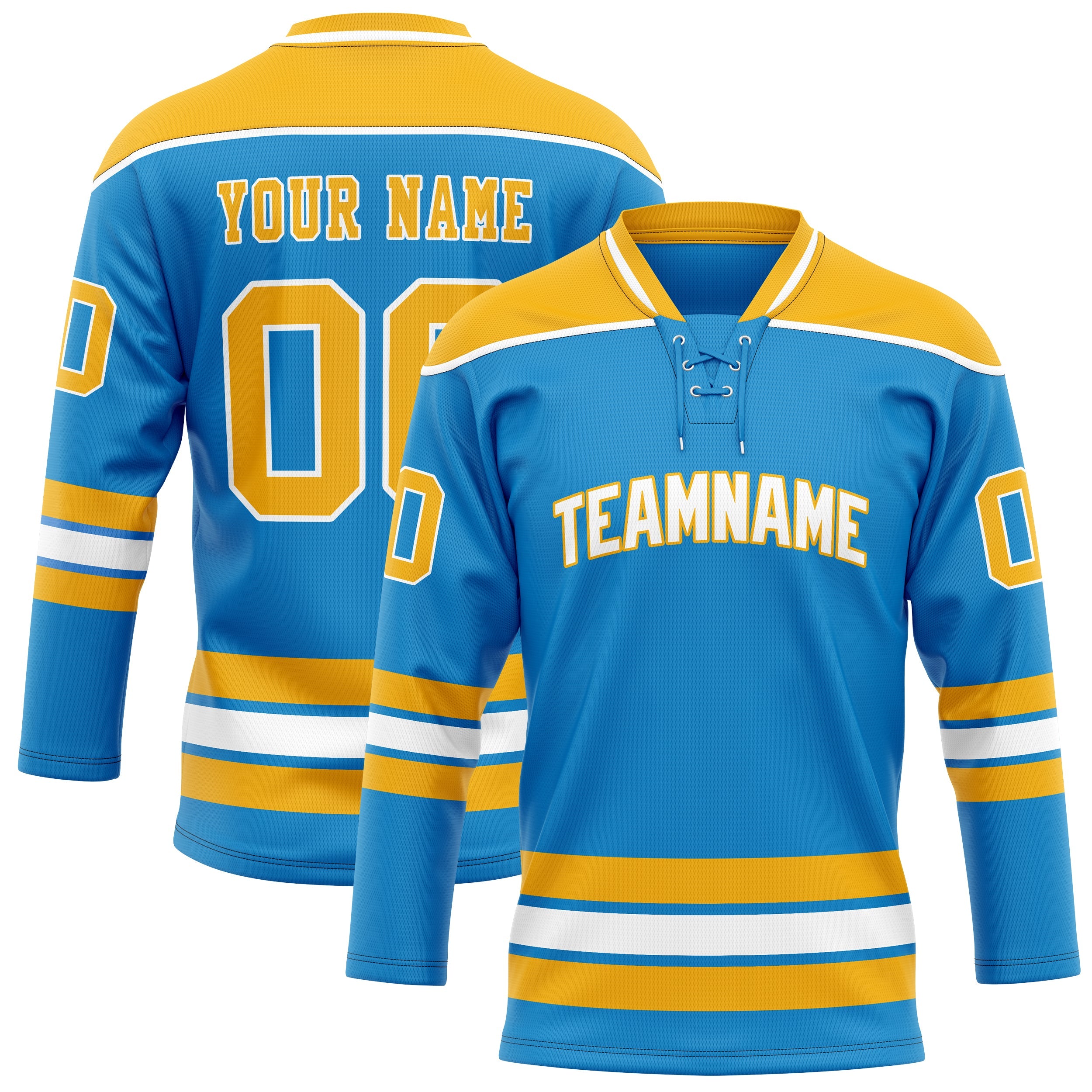 Custom Blue Gold Solid Colour Hockey Jersey