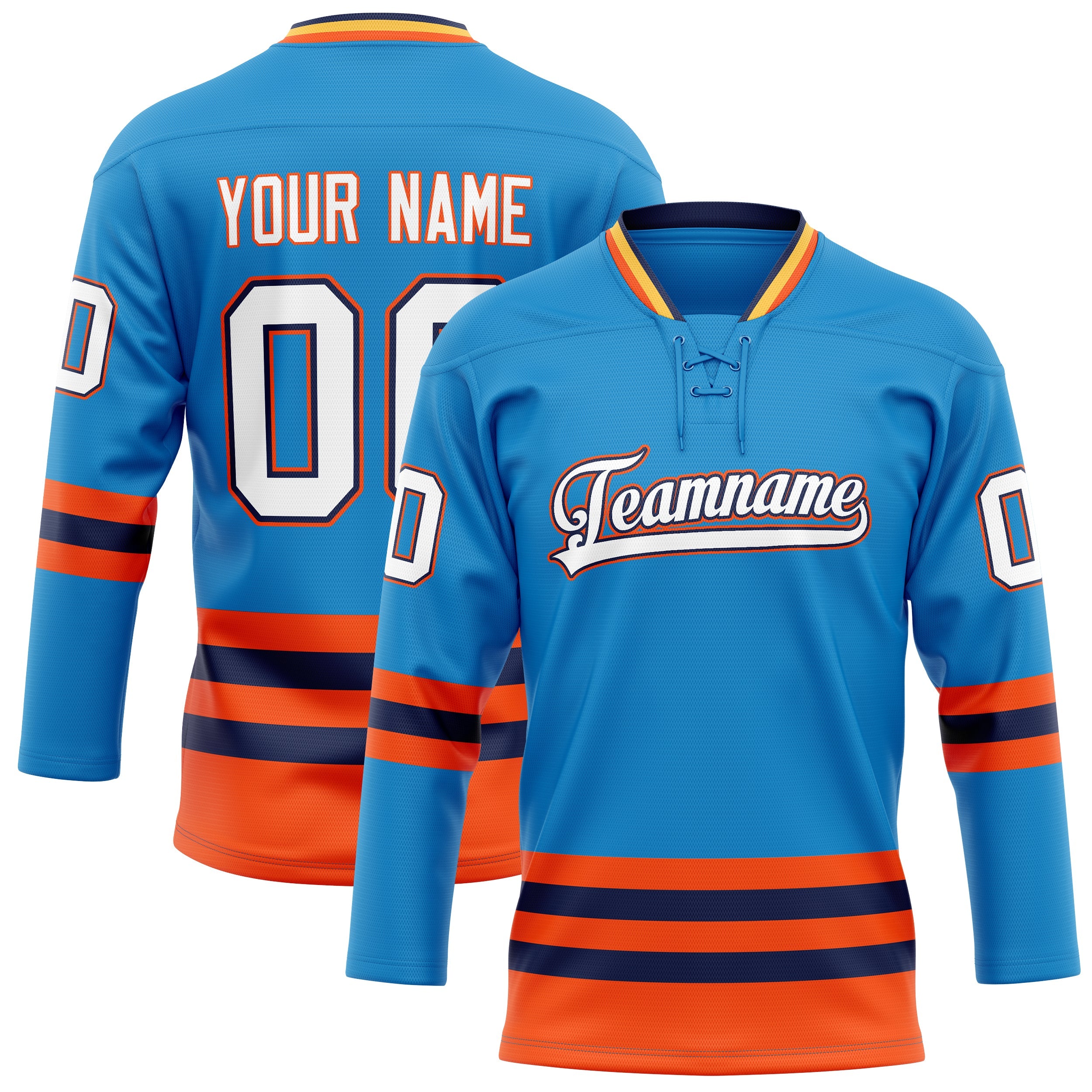 Custom Blue Orange Solid Colour Hockey Jersey