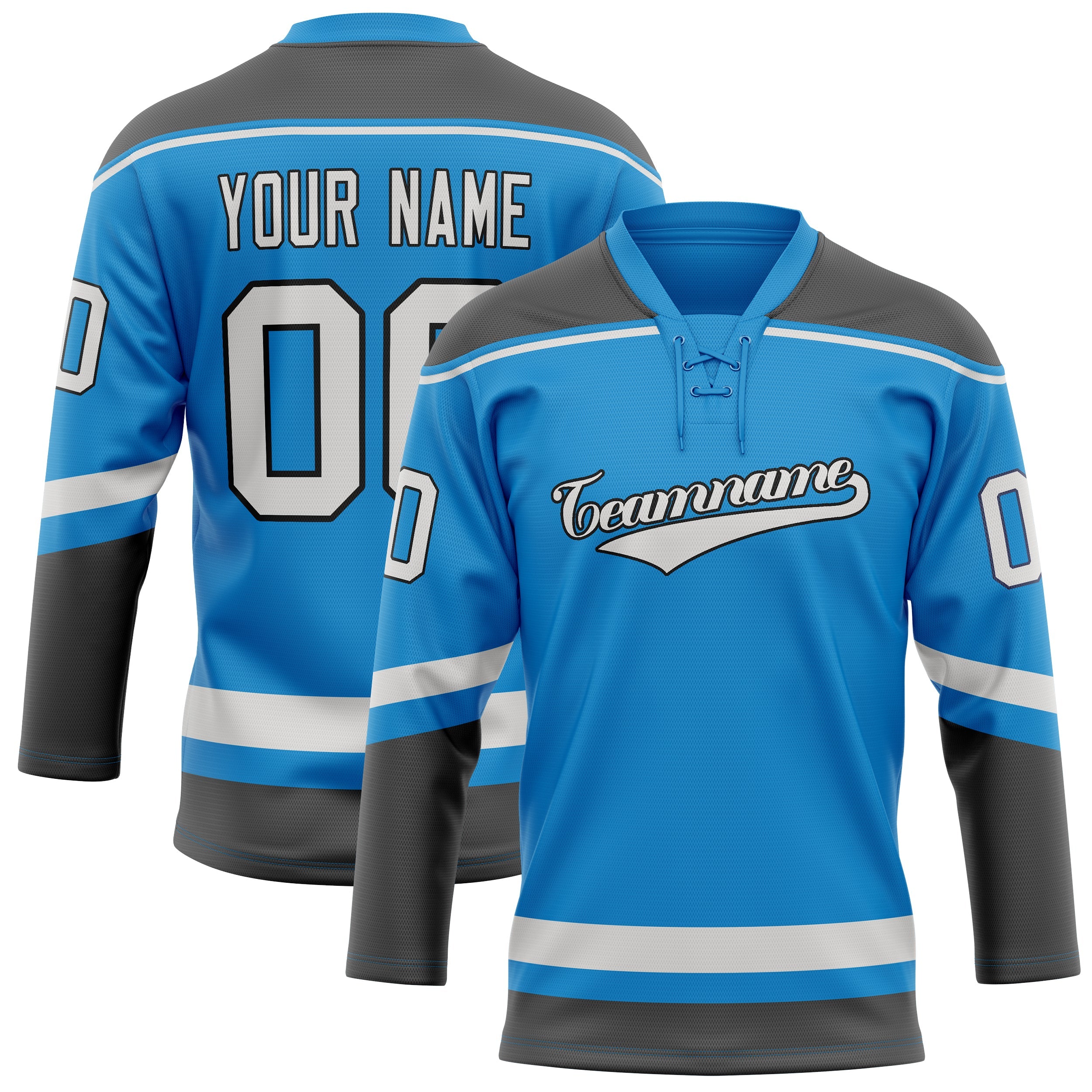 Custom Blue Gray Solid Colour Hockey Jersey