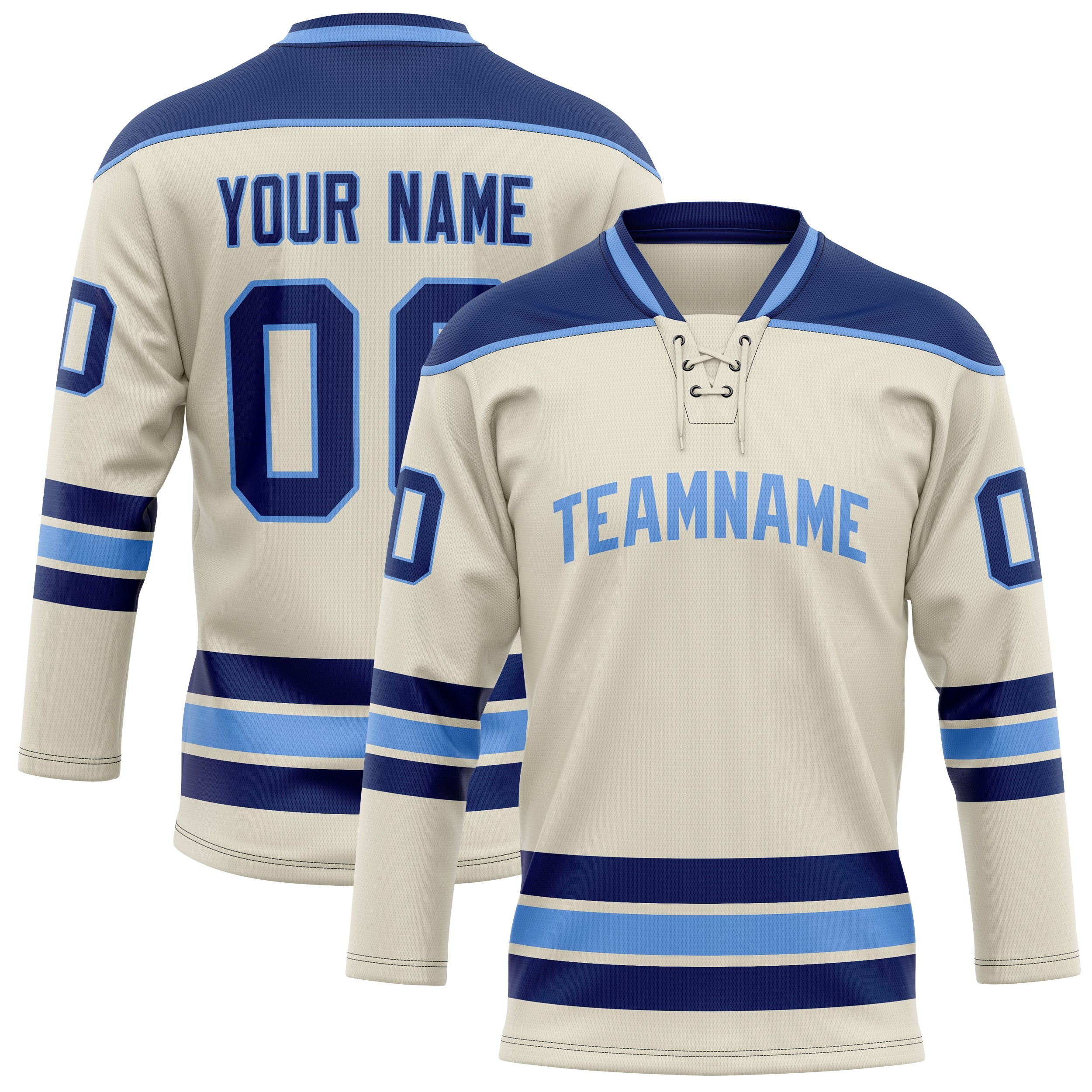 Custom Cream Navy Solid Colour Hockey Jersey