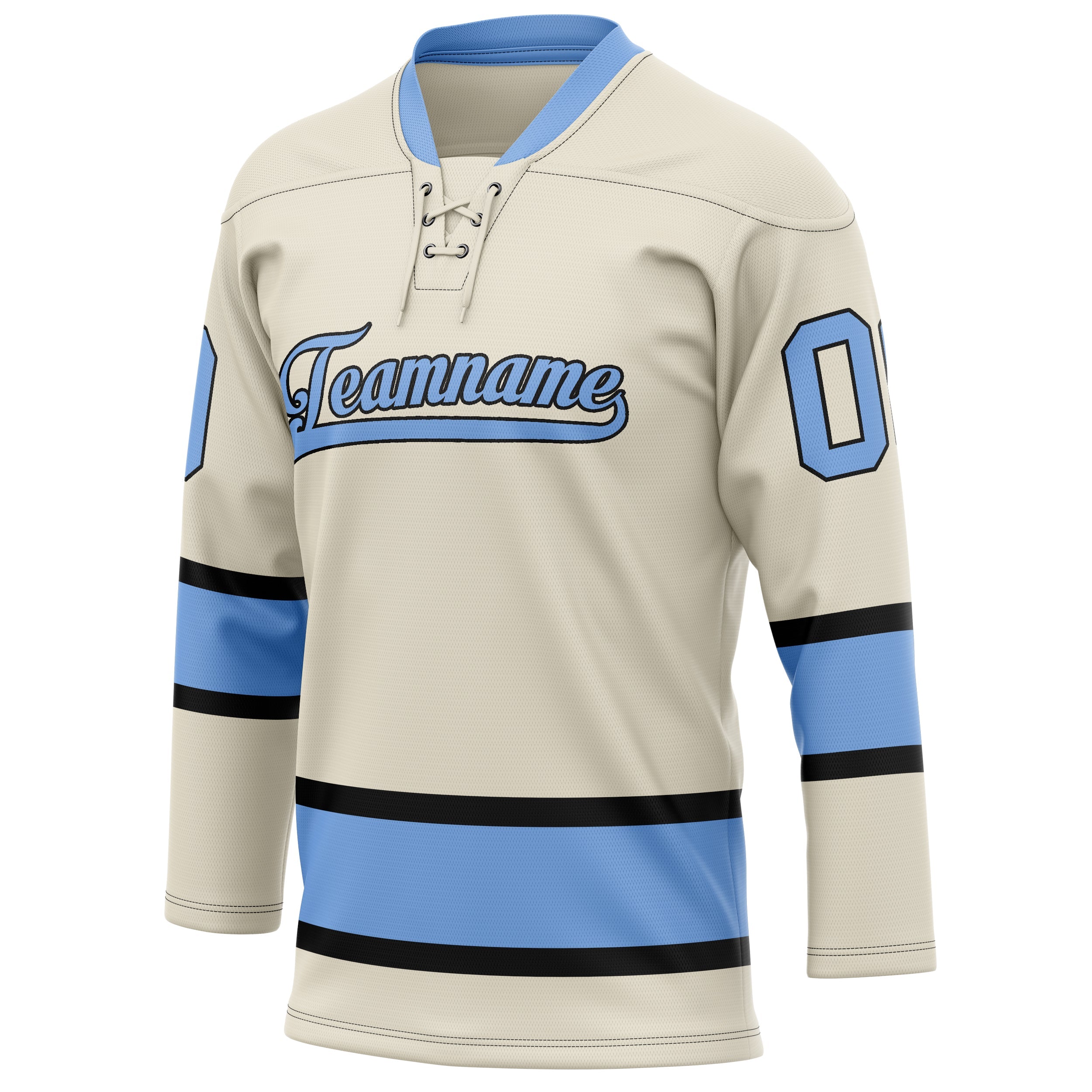 Custom Cream Light Blue Solid Colour Hockey Jersey