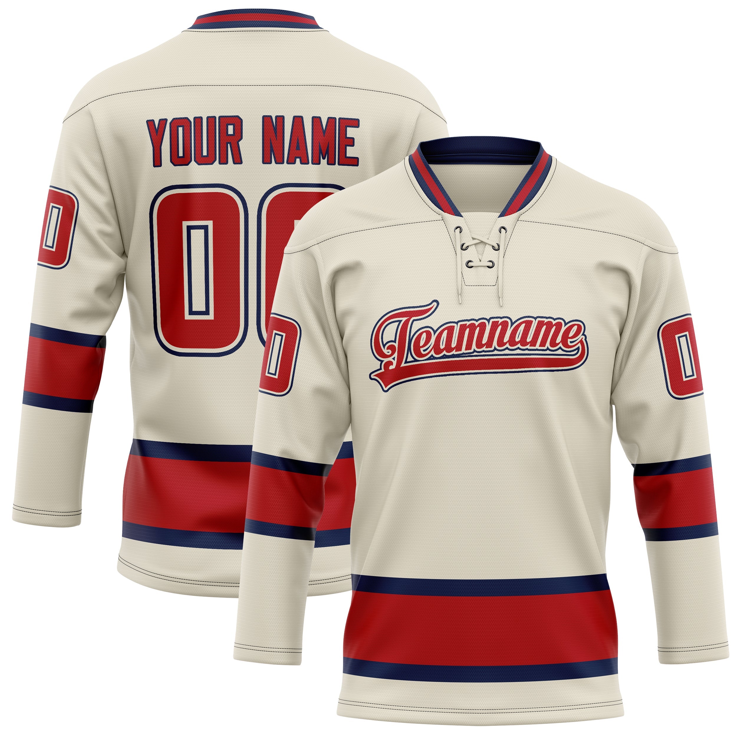 Custom Cream Red Solid Colour Hockey Jersey