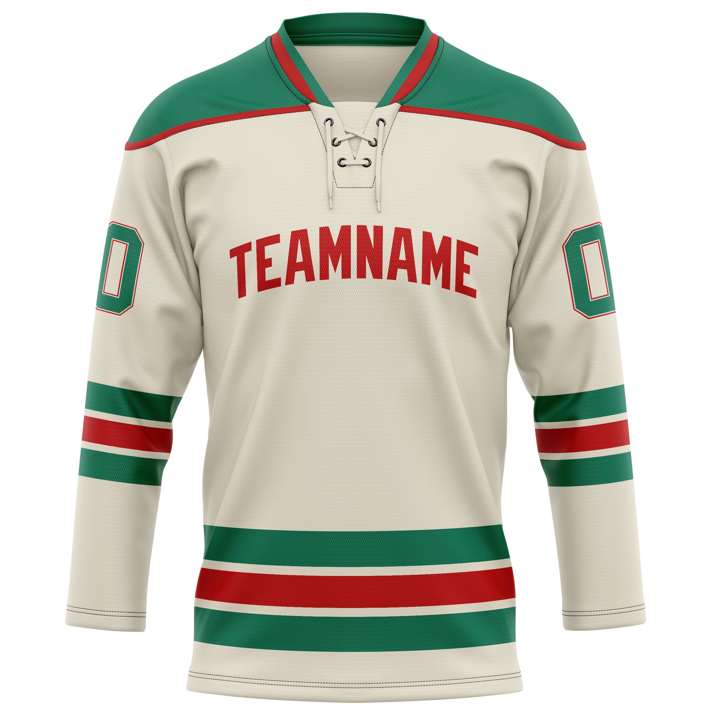 Custom Cream Kelly Green Solid Colour Hockey Jersey
